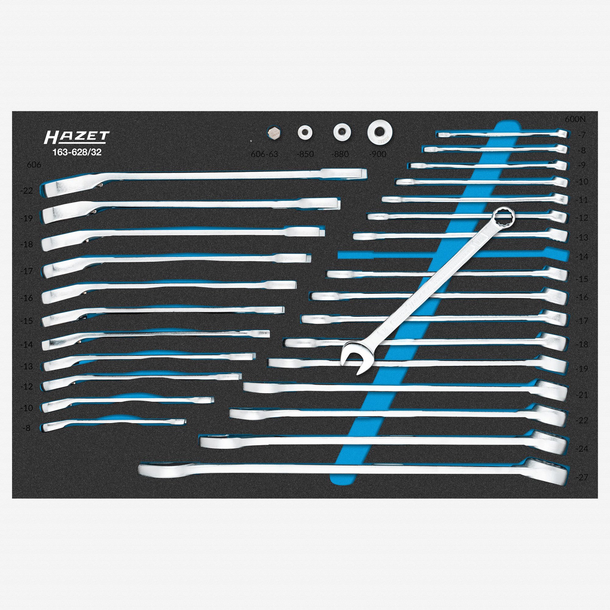 Hazet 163-628/32 Combination and Ratcheting Spanner Set, Metric, 7 - 27 mm, 32 Pieces - KC Tool