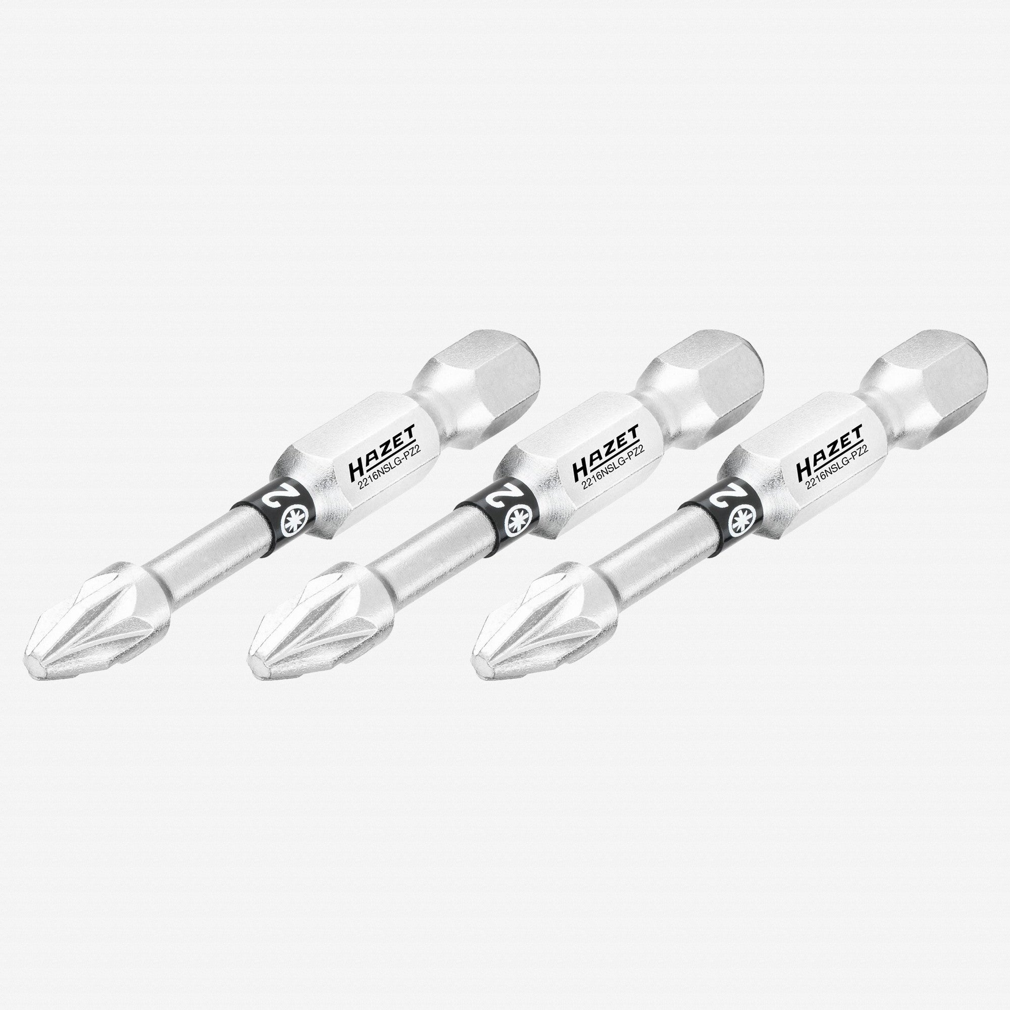 Hazet 2216NSLG-PZ2/3 Pozidriv #2 x 50 mm Torsion Bit, 3 Pieces - KC Tool