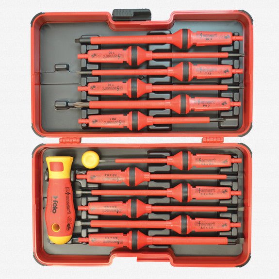 Felo E-Smart 14 piece Square 2 Set - Slotted, Phillips, Square, TORX® Tip Insulated Blades with 2 Handles - F53439 - KC Tool