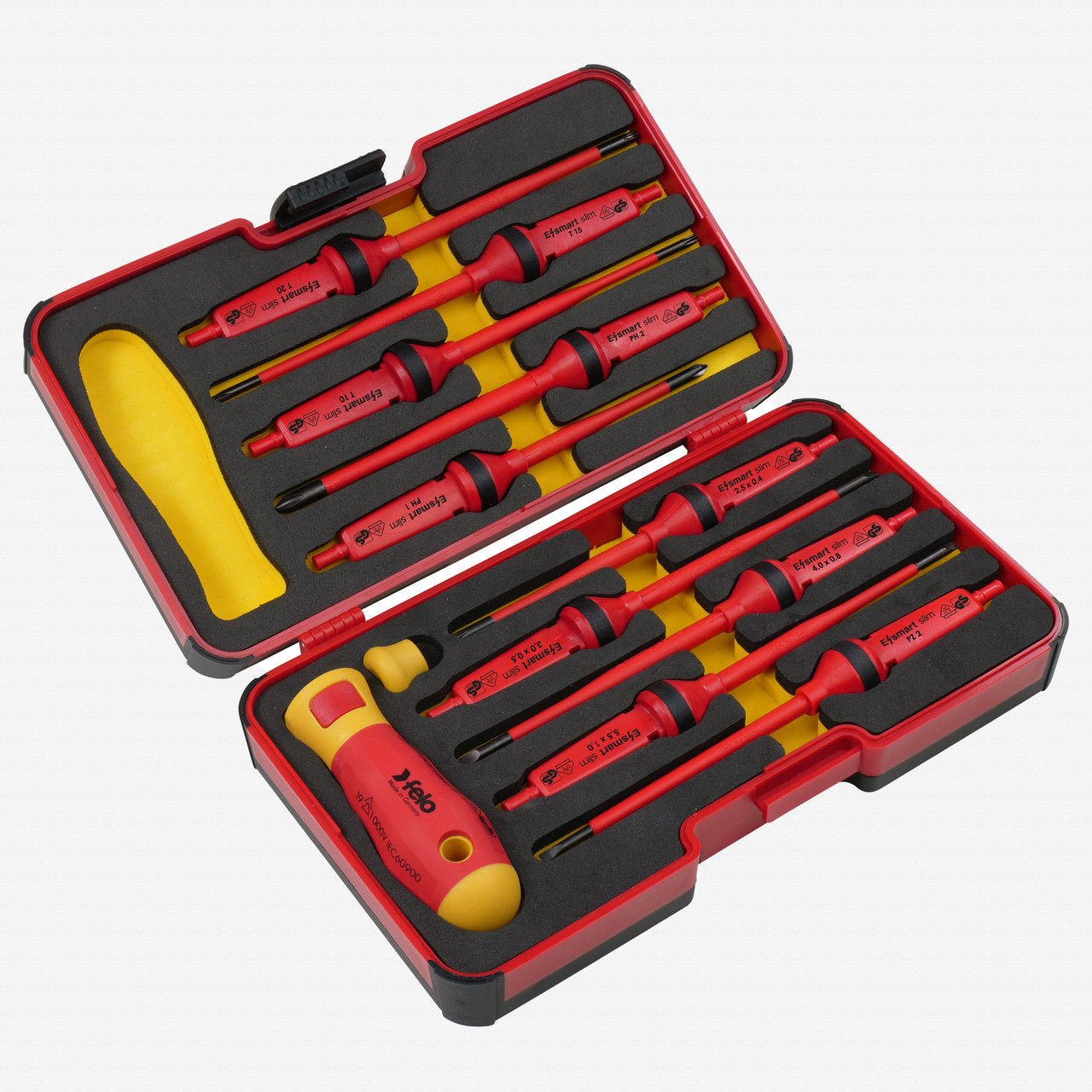Felo E - Smart Slim 12 - piece Set - Slotted, Phillips, Pozidriv, Torx Tip Insulated Blades with 2 Handles - F64467 - KC Tool