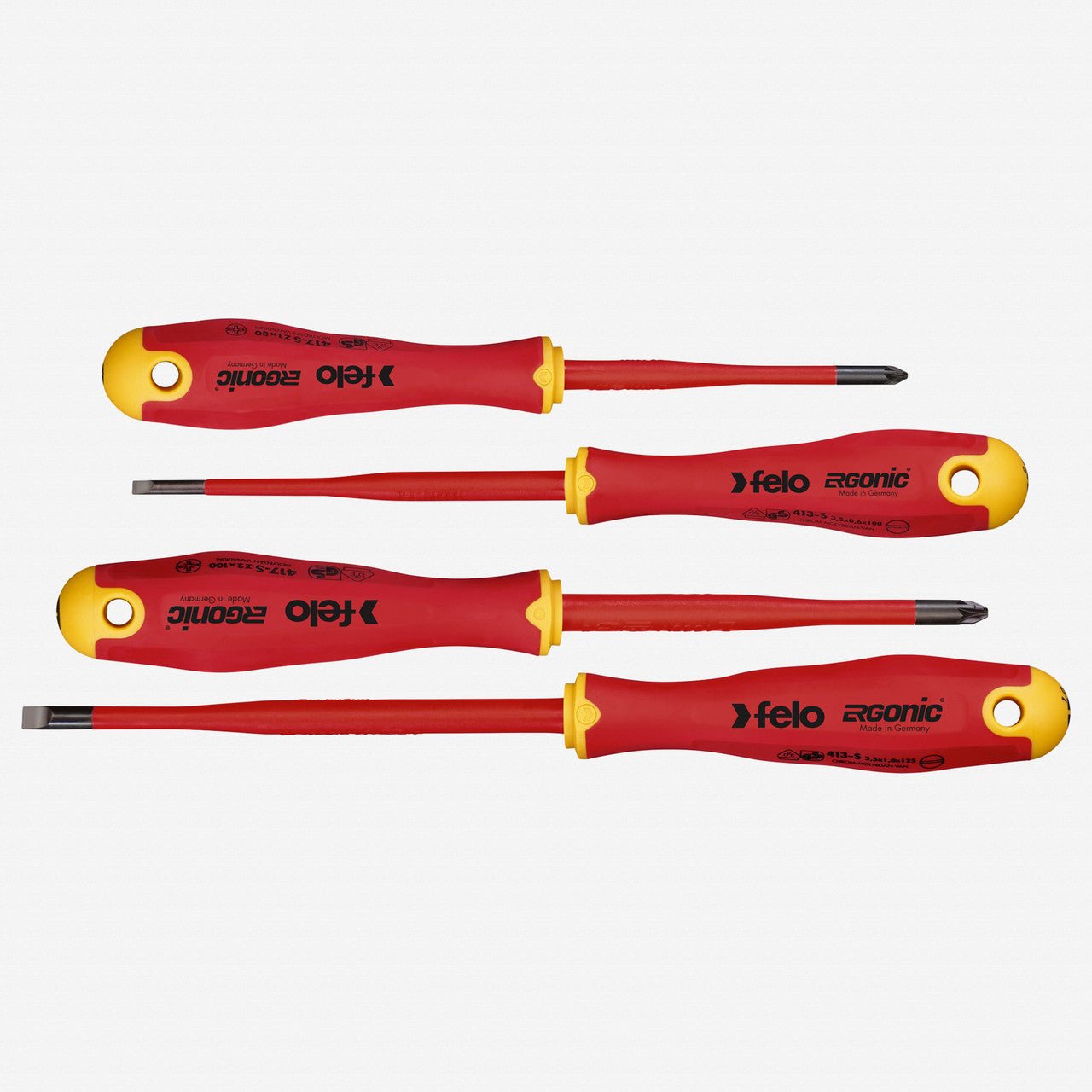 Felo Ergonic E - Slim VDE Pozidriv and Slotted Screwdriver Set, 4 Pieces - F64951 - KC Tool