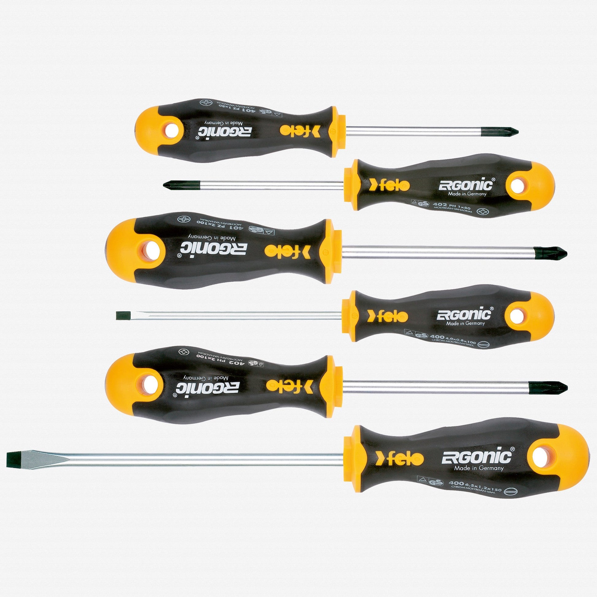 Felo Ergonic Slotted/Phillips/Pozidriv Screwdriver Set, 6 PIeces - F53691 - KC Tool