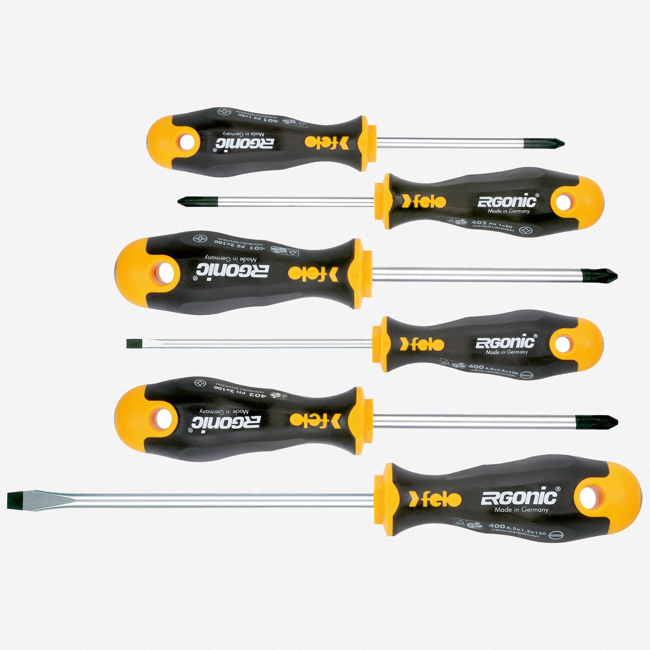 Felo Ergonic Slotted/Phillips/Pozidriv Screwdriver Set, 6 PIeces - F53691 - KC Tool