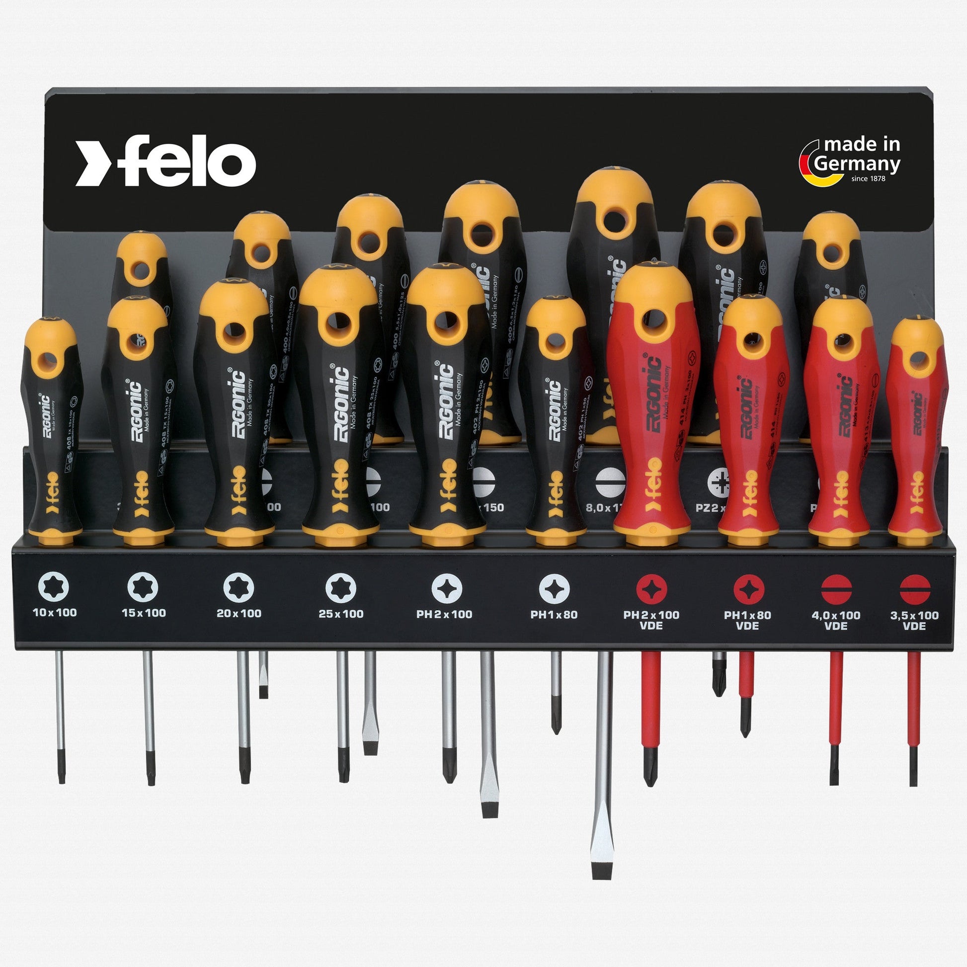 Felo Ergonic Slotted/Phillips/Pozidriv/TORX® Screwdriver Set XXL with Rack, 17 Pieces - F60391 - KC Tool