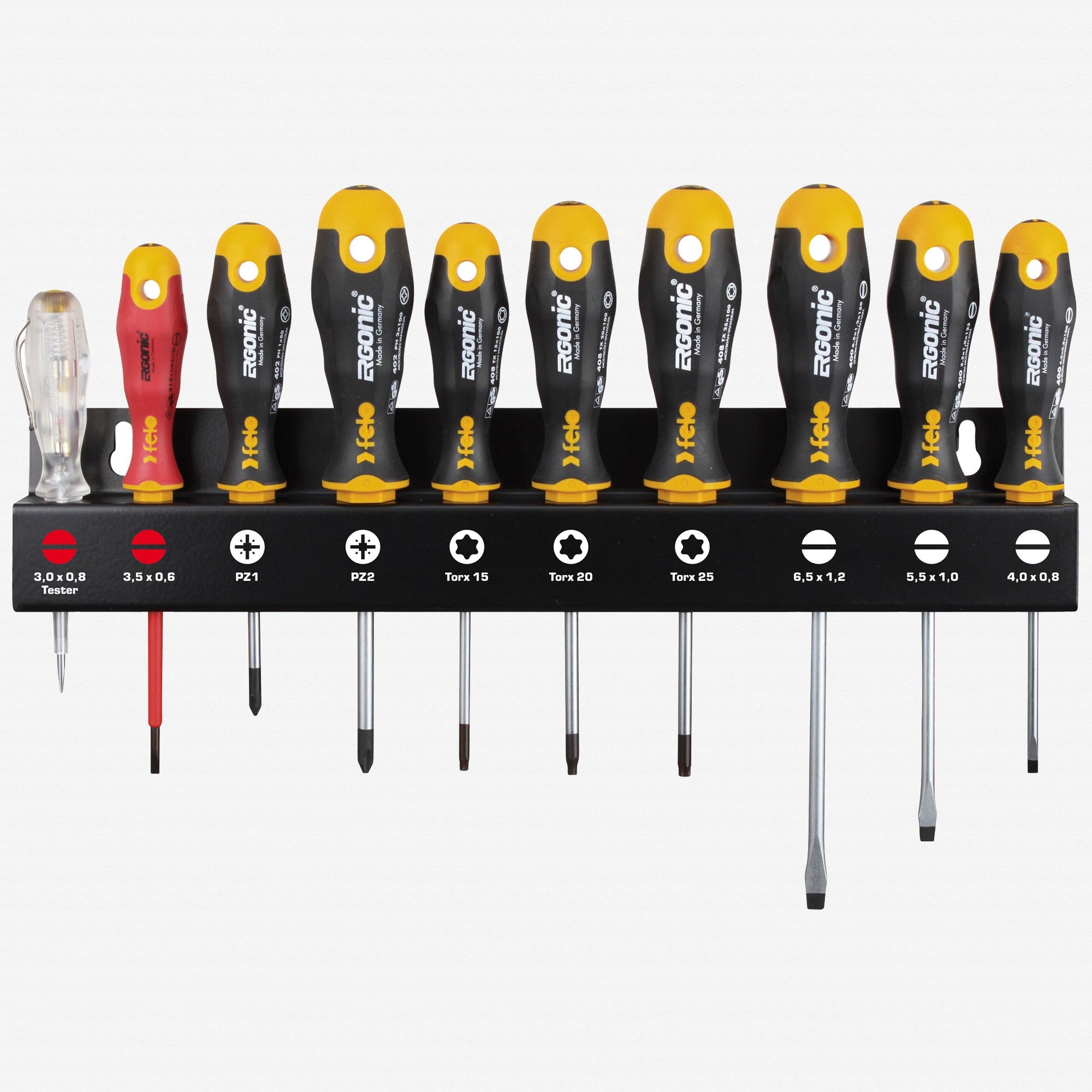 Felo Ergonic Slotted/Phillips/TORX® Screwdriver Set XL with Rack, 10 Pieces - F63633 - KC Tool