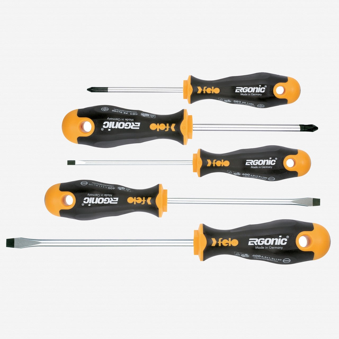 Felo Ergonic Slotted/Pozidriv Screwdriver Set, 5 Pieces - F57539 - KC Tool