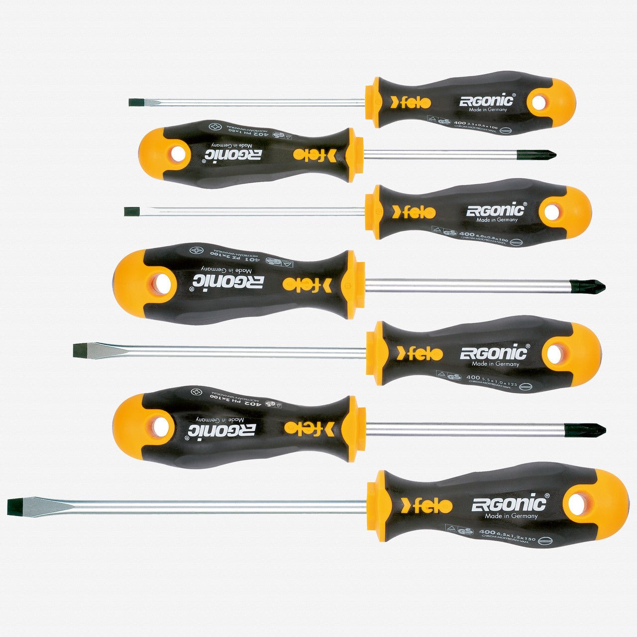 Felo Ergonic Slotted/Pozidriv/Phillips Screwdriver Set, 7 Pieces - F53695 - KC Tool