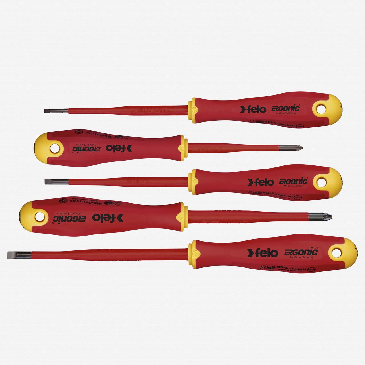 Felo Ergonic VDE E - slim Slotted and Pozidriv Screwdriver Set, 5 Pieces - F63325 - KC Tool