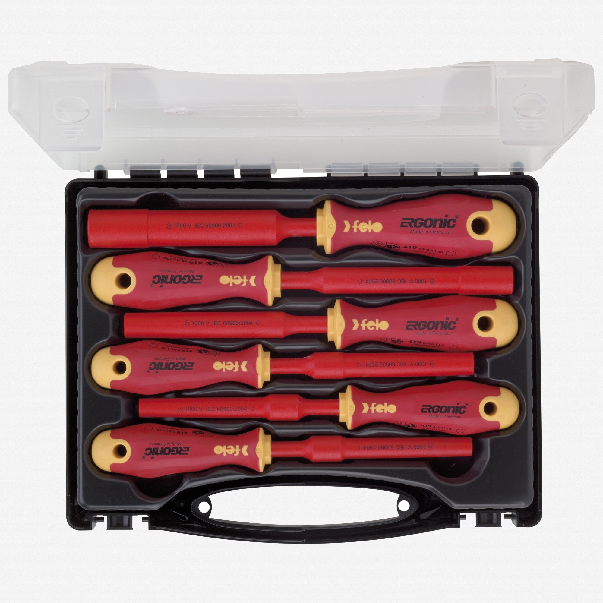 Felo Ergonic VDE Insulated M-Tec Metric Nutdriver Set, 5.5 - 13 mm, 6 Pieces - F61371 - KC Tool