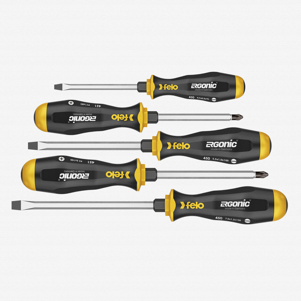 Felo Ergonic with Striking Cap Slotted & Phillips (PH2 + PH3) Screwdriver Set, 5 Pieces - F64835 - KC Tool
