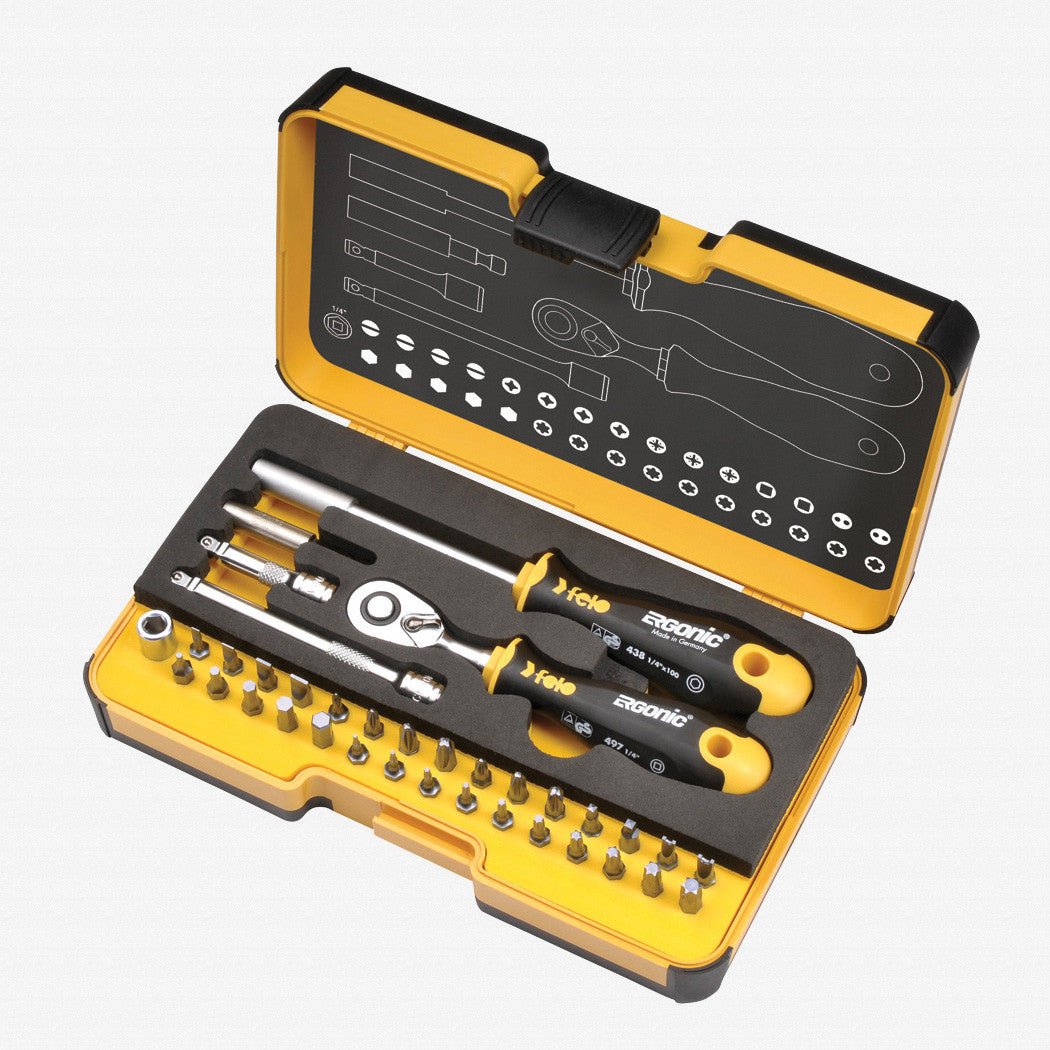 Felo Felo R - GO 36 piece Box SL,Hex,PH,PZ,TX,SQ Bits Ratchet, Bitholder - F61557 - KC Tool