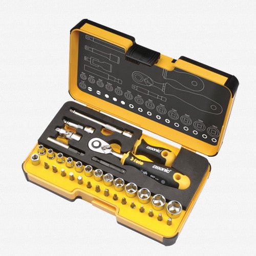 Felo Felo R-GO XL 36 piece Box Sockets, Bits Ergonic Ratchet, INCH - F62053 - KC Tool
