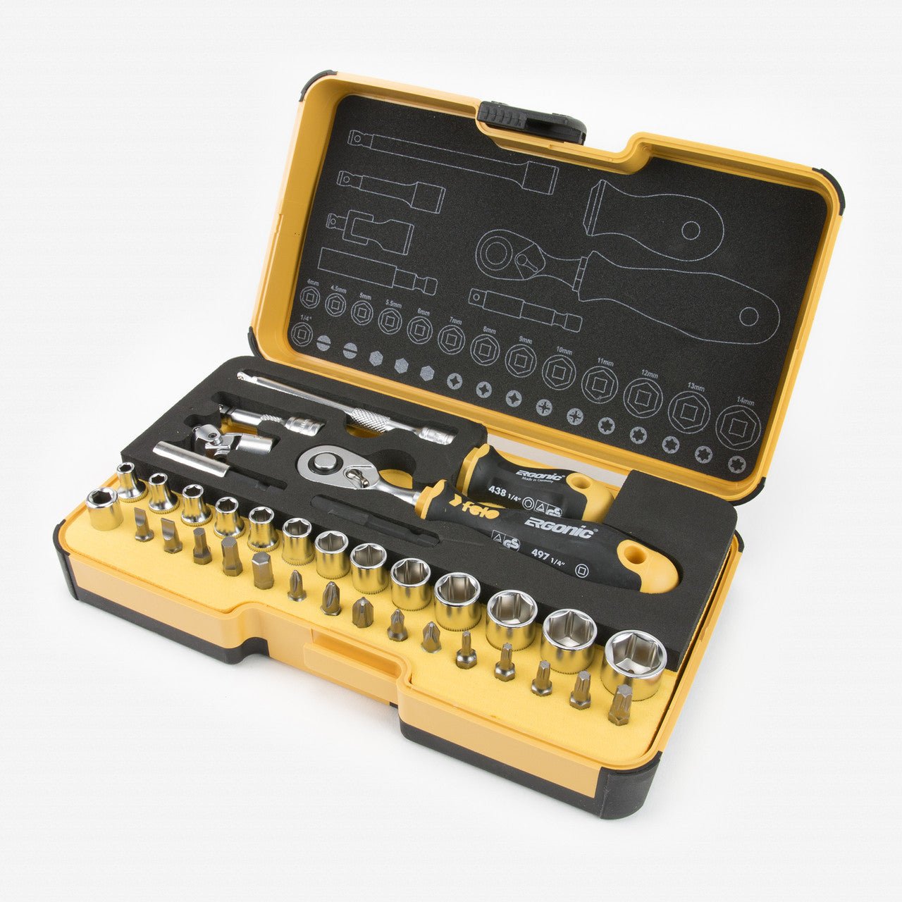 Felo Felo R-GO XL 36 piece Box Sockets, Bits Ergonic Ratchet, Metric - F61547 - KC Tool