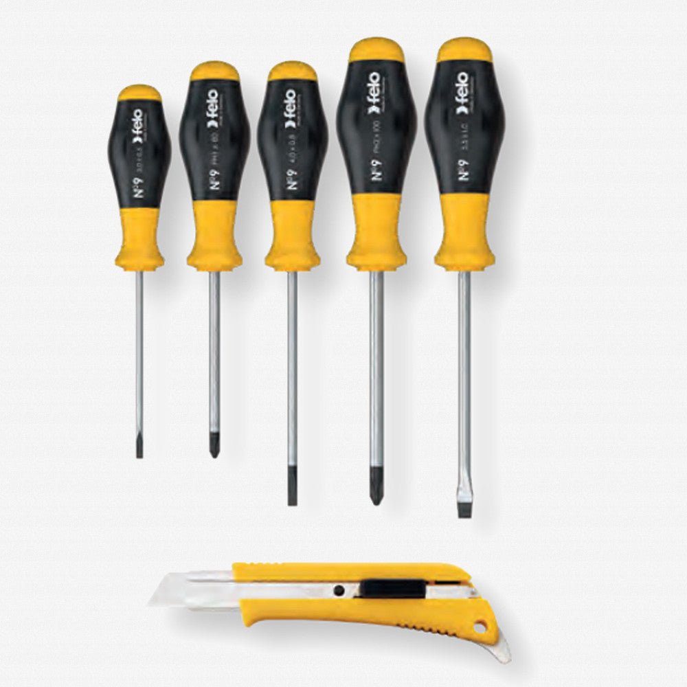 Felo No. 9 Slotted/Phillips/Square Screwdriver Set with OLFA Cutter, 6 Pieces - F65231 - KC Tool