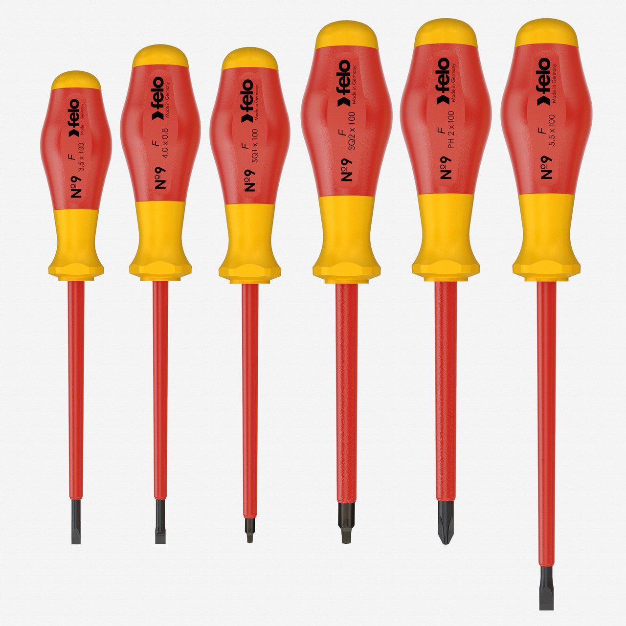Felo No. 9 Slotted/Phillips/Square VDE Screwdriver Set, 6 Pieces - F65105 - KC Tool