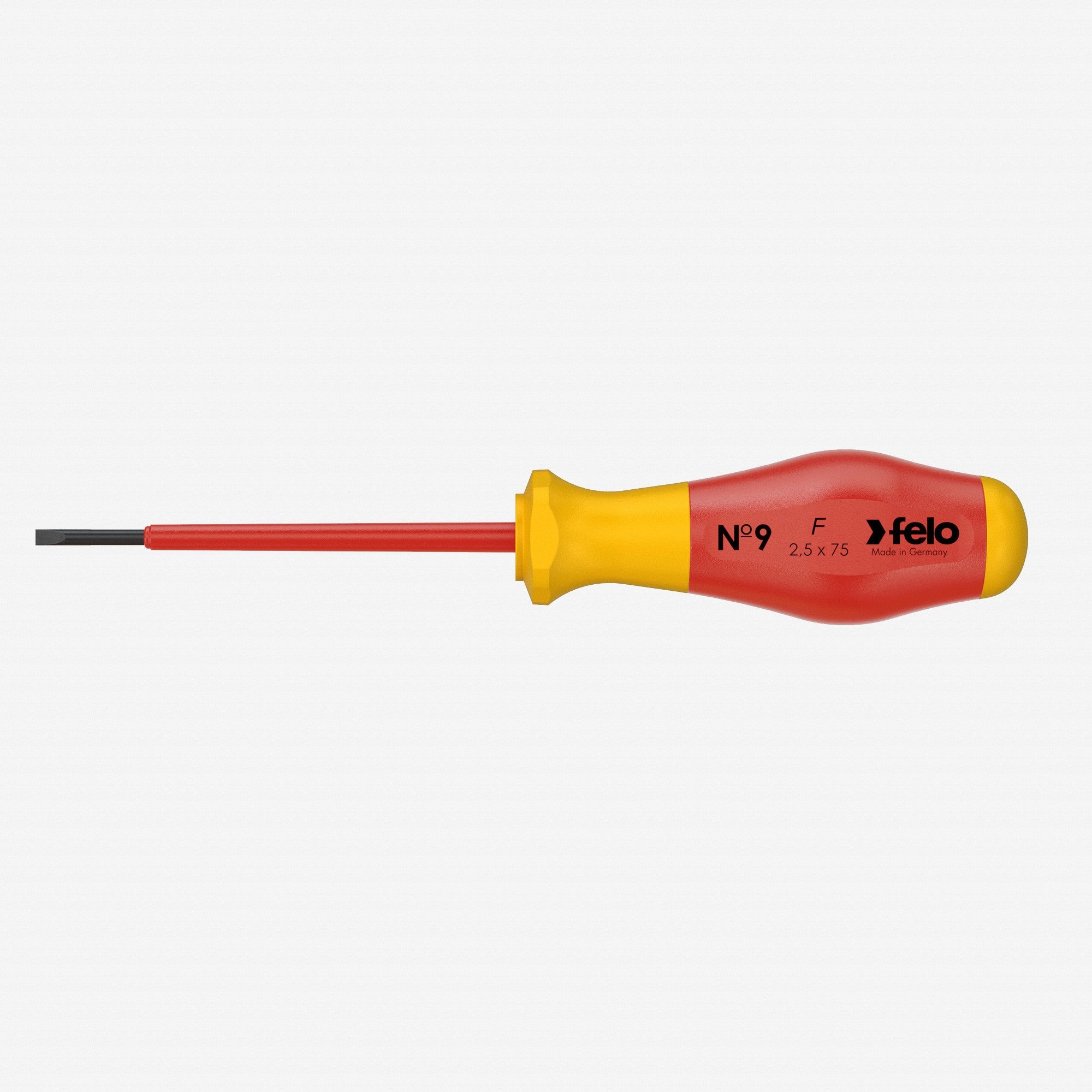 Felo No. 9 VDE Slotted 2.5 x 75mm Screwdriver - F64733 - KC Tool