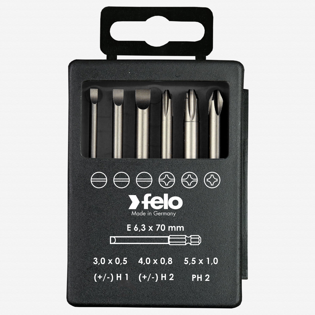 Felo Profi Bit Box 6 bits x 73 mm, Slotted, Phillips/Slotted, Phillips - F63073 - KC Tool