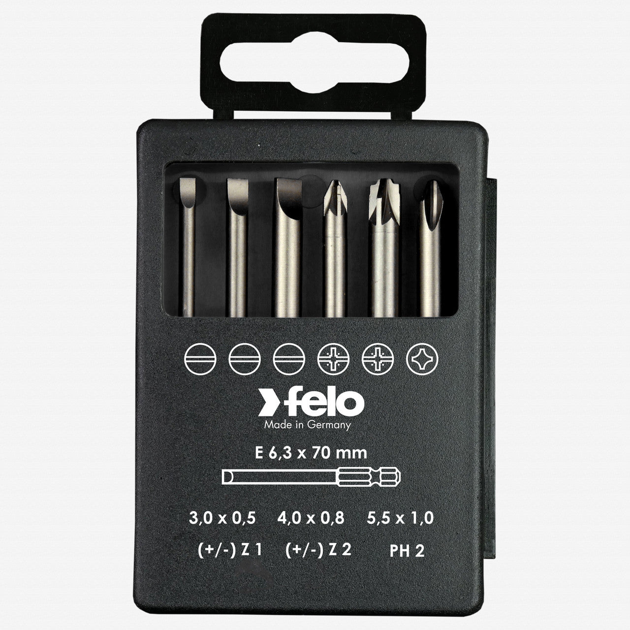 Felo Profi Bit Box 6 bits x 73 mm, Slotted, Pozidriv/Slotted, Phillips - F63071 - KC Tool