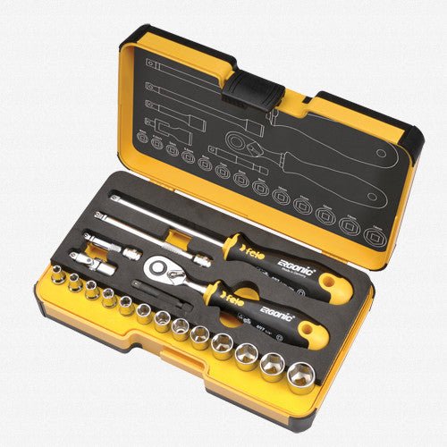 Felo R-GO 19 19pc Box Sockets, Ergonic Ratchet, Metric - F61555 - KC Tool