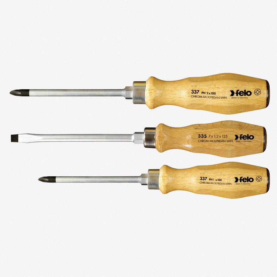 Felo Wood Handle Slotted and Phillips Screwdriver Set, 3 Pieces - F65929 - KC Tool