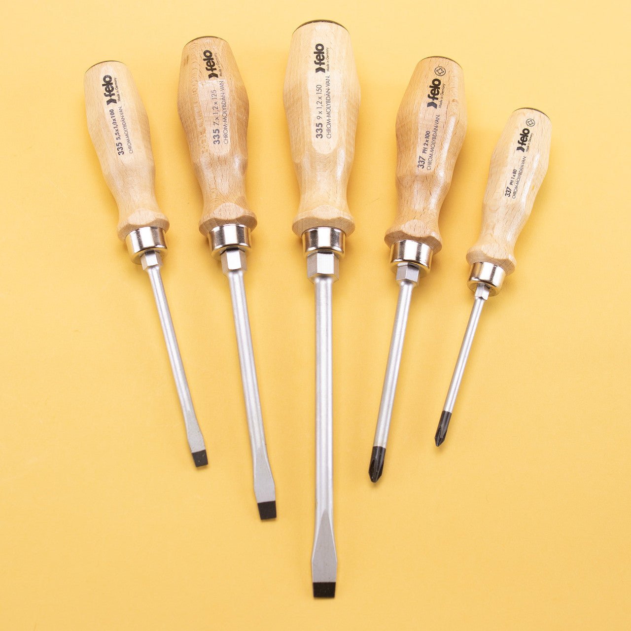 Felo Wood Handle Slotted & Phillips Screwdriver Set, 5 Pieces - F22155 - KC Tool