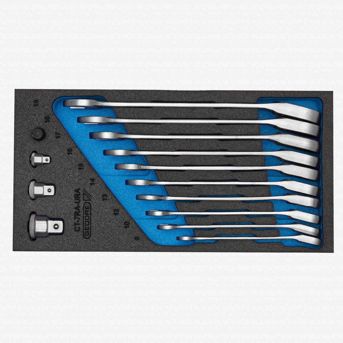 Gedore 1500 CT1 - 7 URA Metric Combination Ratcheting Wrench Set in 1/3 CT Module, 14 Pieces - GR2327678 - KC Tool