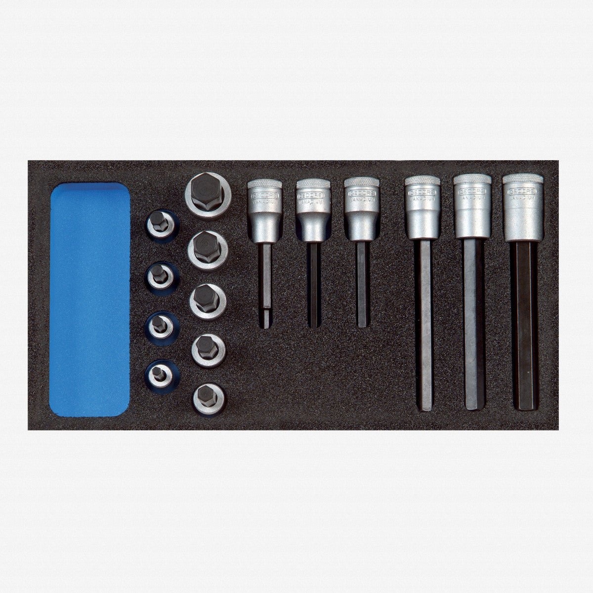 Gedore 1500 CT1-IN 19 LKM 1/2" Metric Bit Socket Set in 1/3 CT Module, 5 - 14 mm, 15 Pieces - GR2308932 - KC Tool