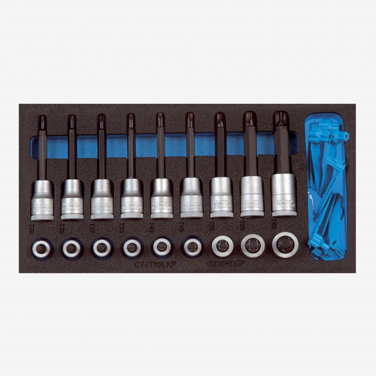 Gedore 1500 CT1 - ITX 19 LKP 1/2" Torx Bit Socket Set in 1/3 CT Module, T20 - T60, 19 Pieces - GR2308940 - KC Tool