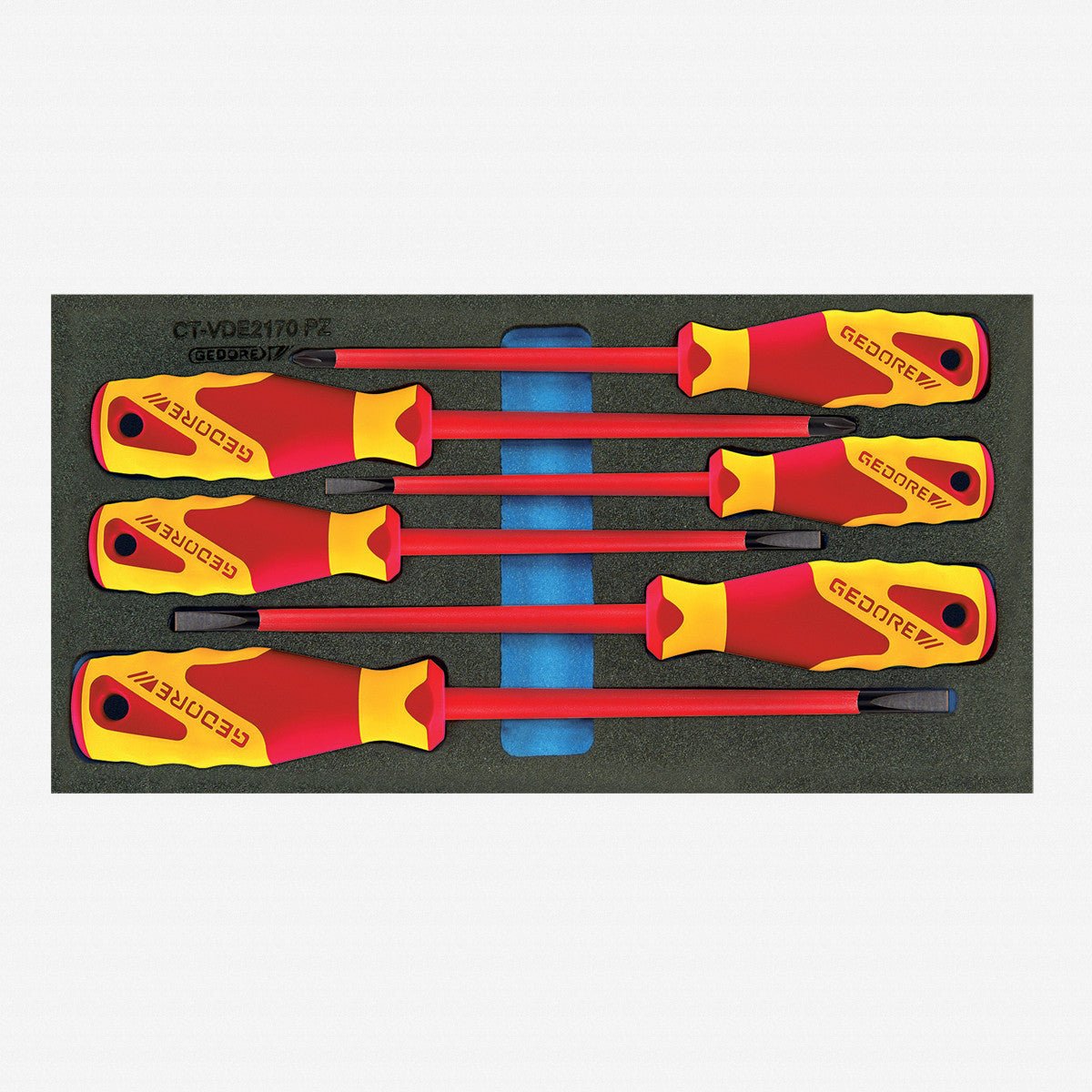Gedore 1500 CT1-VDE 2170 VDE Insulated Slotted and Pozidriv Screwdiver Set in 1/3 CT Module, 6 Pieces - GR2309173 - KC Tool