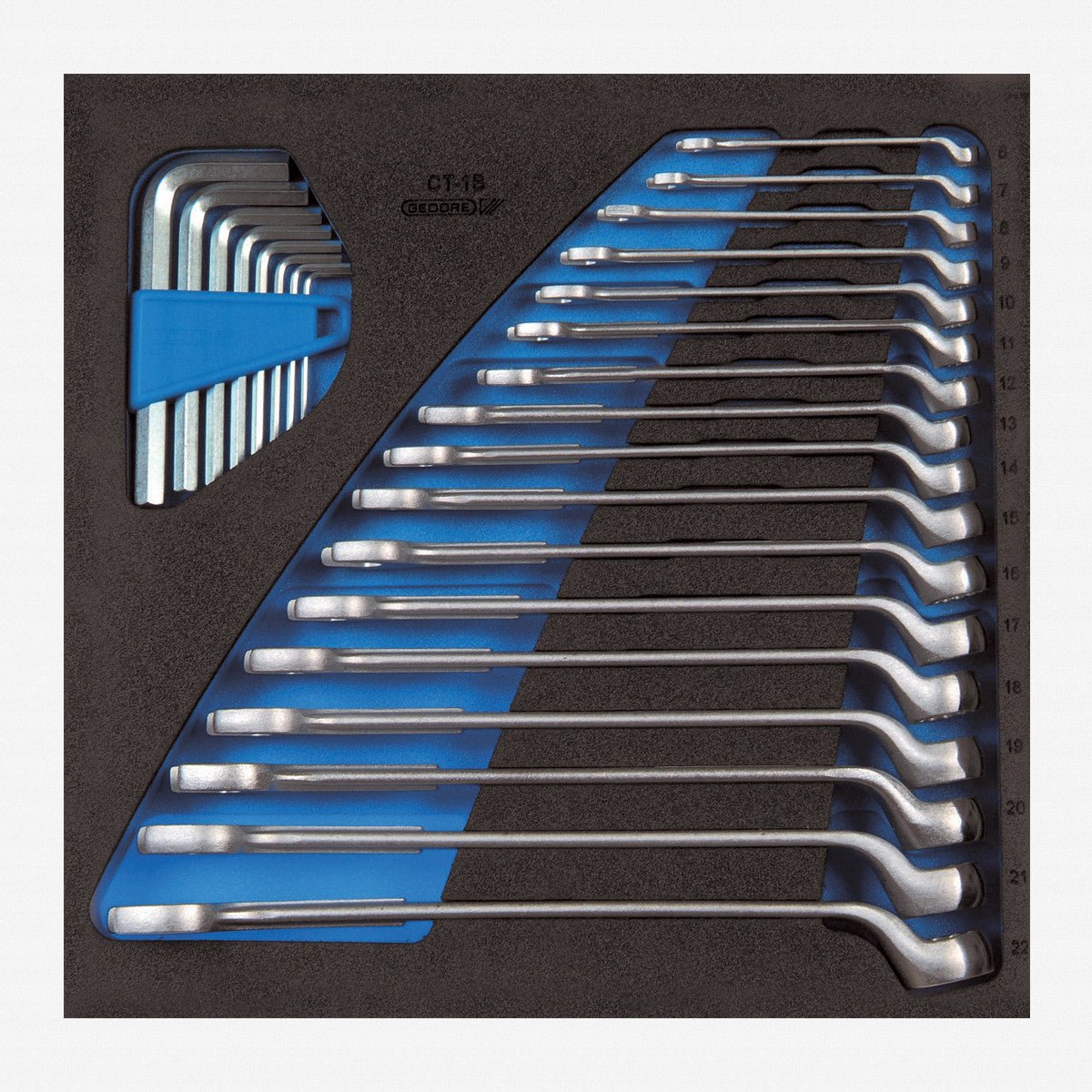 Gedore 1500 CT2 - 1 B Metric Offset Combination Wrench Set in 2/3 CT Module, 6 - 22 mm, 18 Pieces - GR2308819 - KC Tool