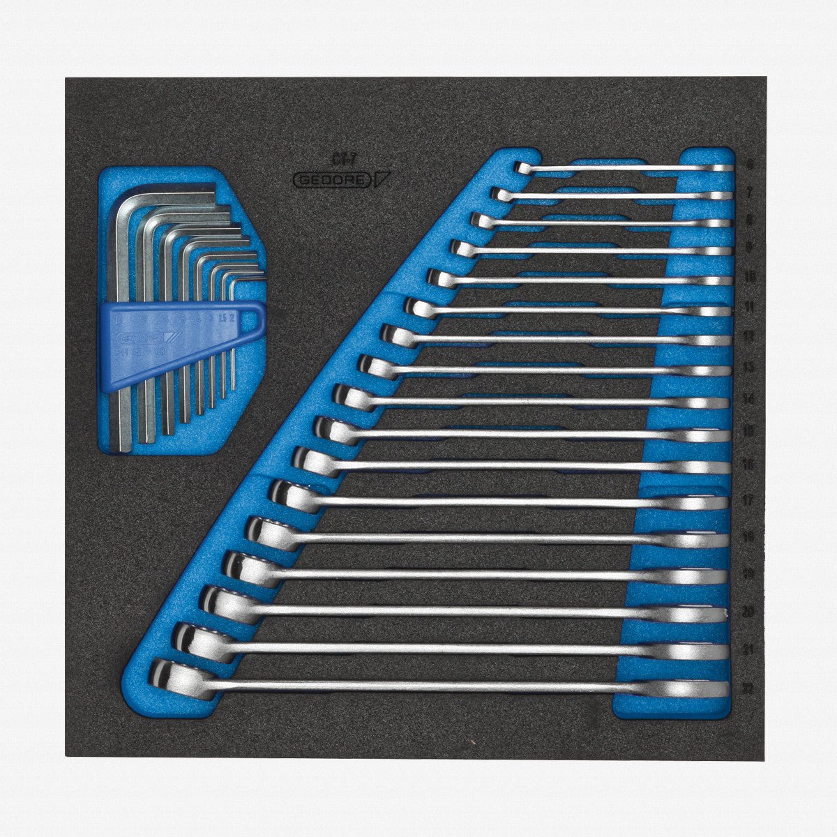 Gedore 1500 CT2 - 7 Metric Combination Wrench Set in 2/3 CT Module, 6 - 22 mm, 18 Pieces - GR2308878 - KC Tool