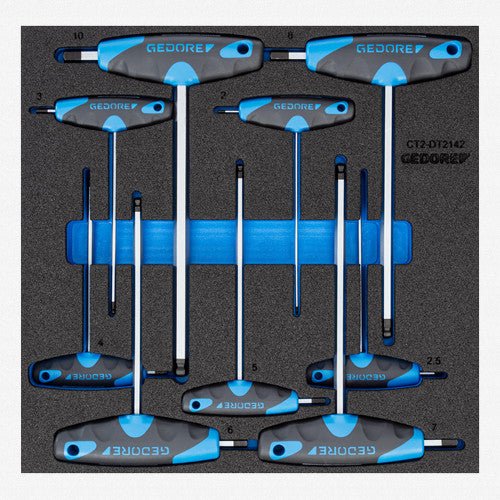 Gedore 1500 CT2-DT 42 Metric Ball End T-Handle Hex Set in 1/3 CT Module, 2 - 10 mm, 9 Pieces - GR2309009 - KC Tool