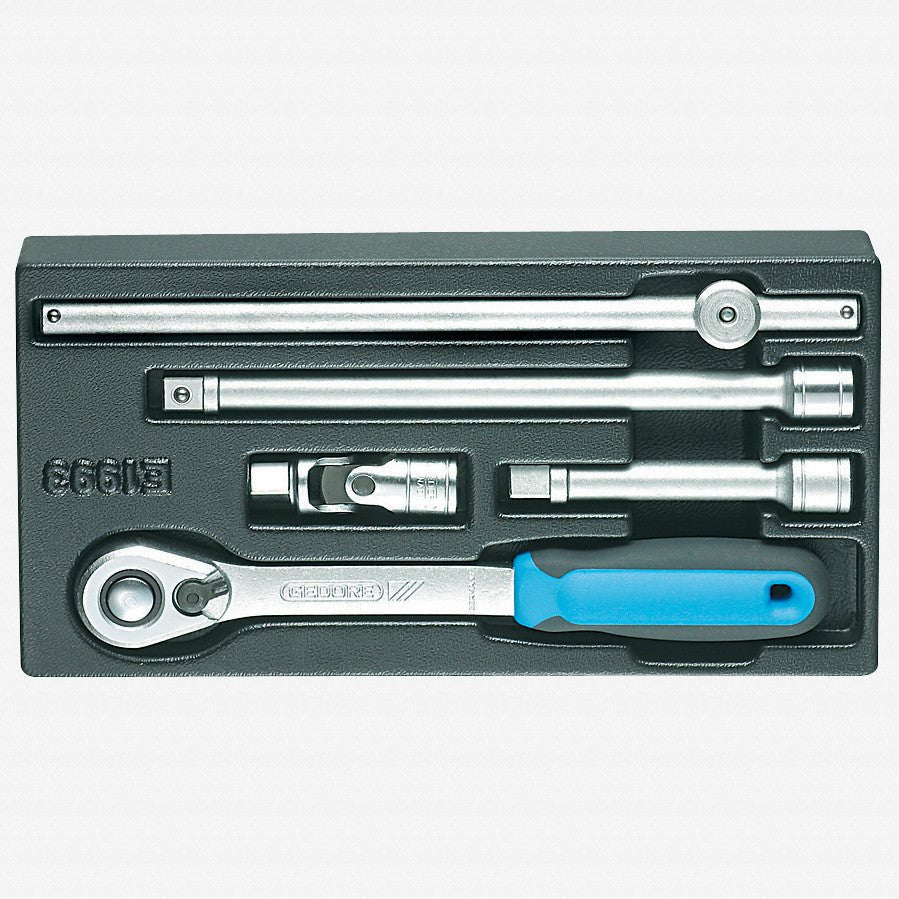 Gedore 1500 ES-1993 U-20 1/2" Ratchet and Extensions in 1/3 ES Tool Module, 5 Pieces - GR1550756 - KC Tool
