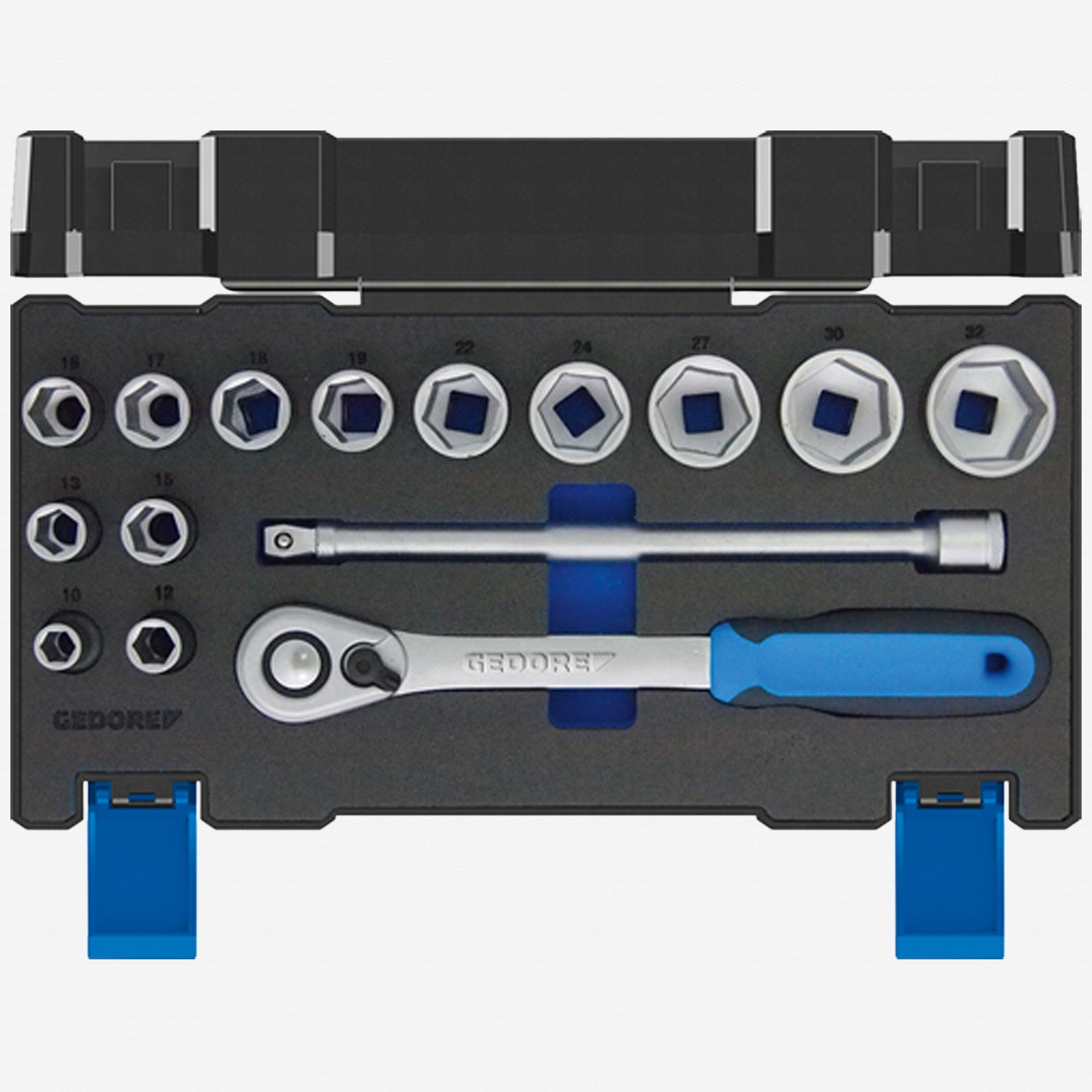 Gedore 19 DMU - 20 Metric Socket Set, 1/2" Drive, 10 - 32 mm, 15 Pieces - GR3014347 - KC Tool