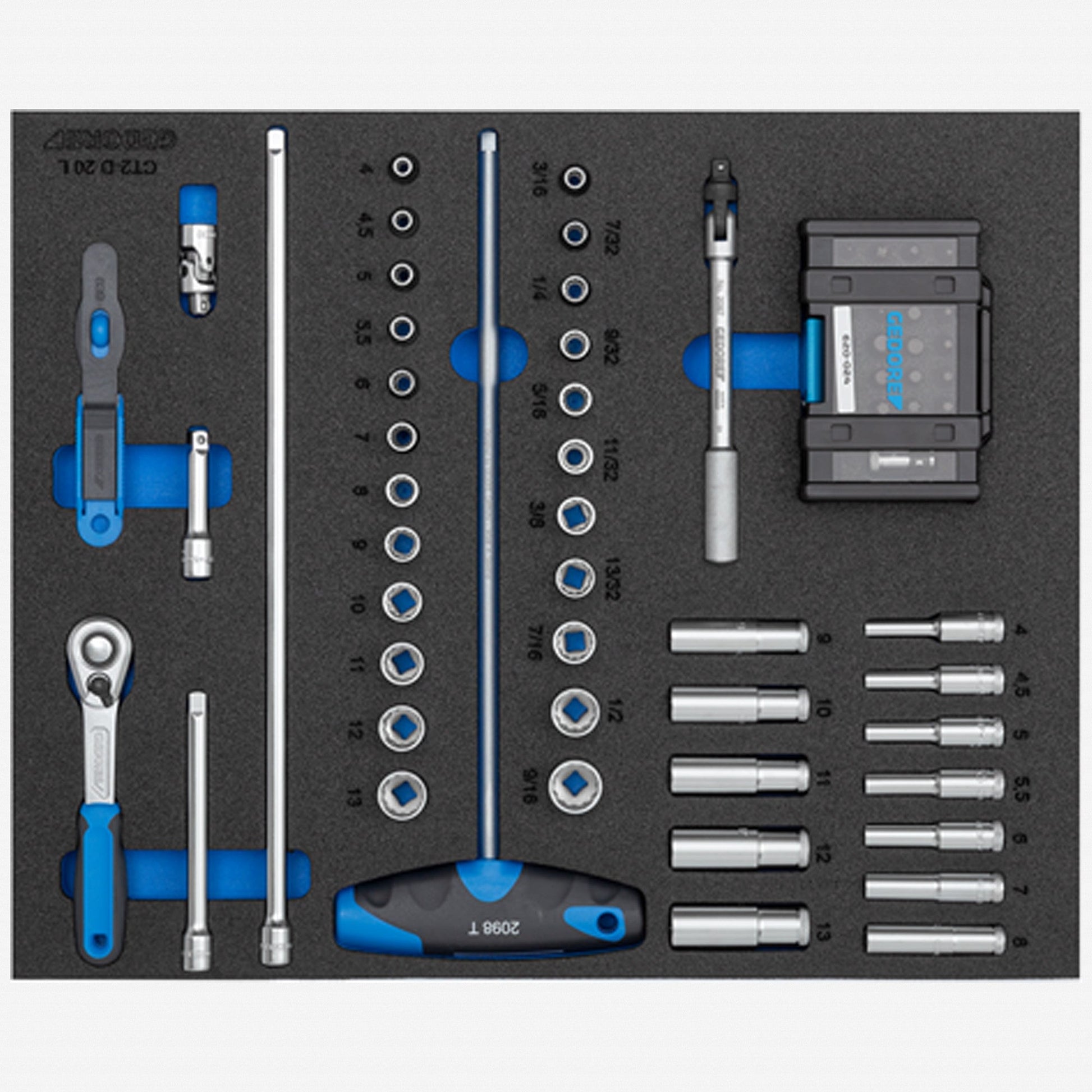 Gedore 2005 CT2-D 20 Screwdriver bit socket set 1/4" in 2/4 CT tool module, 67 pieces - GR2016478 - KC Tool