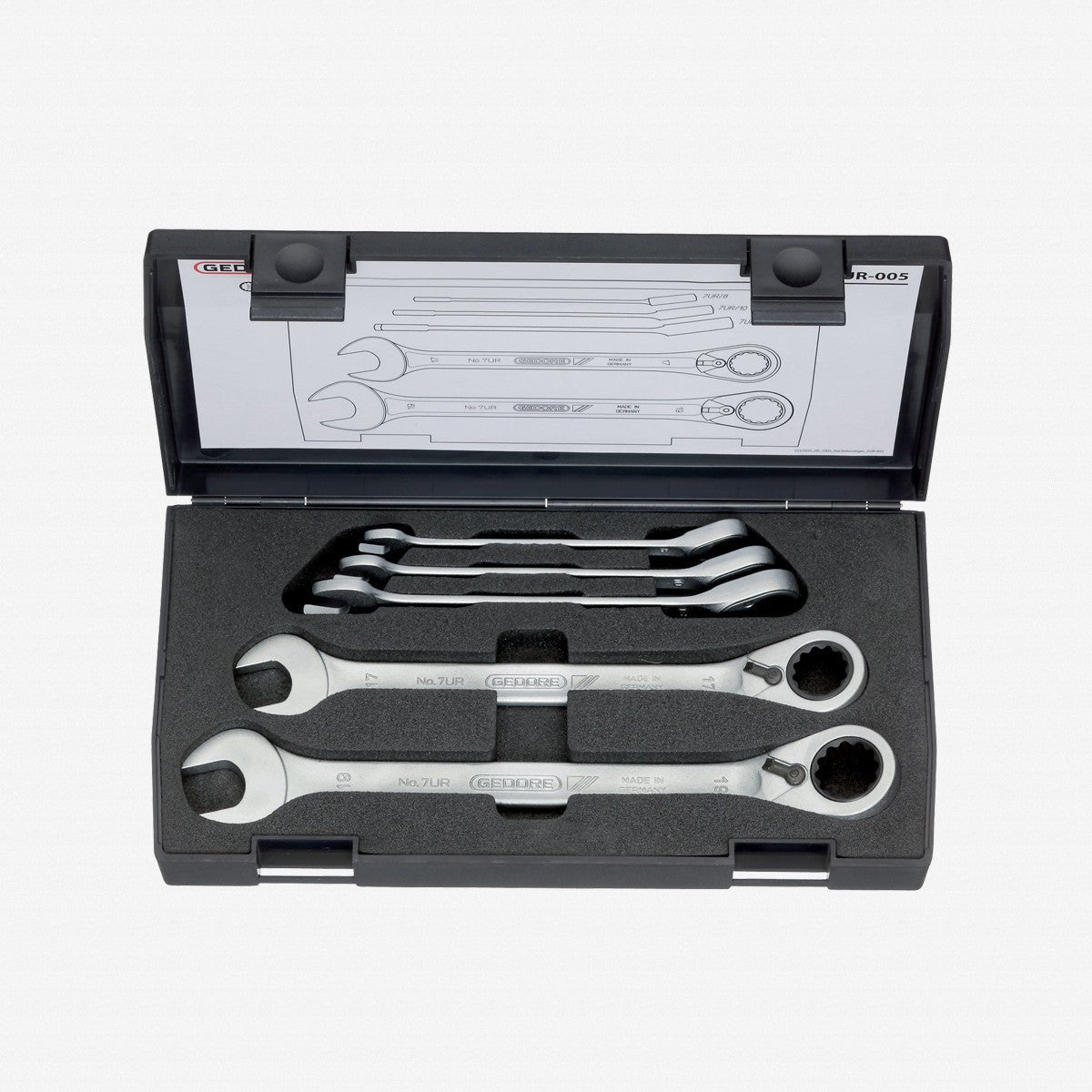 Gedore 7 UR-005 Combination ratchet spanner set, reversible 5 pcs 8-19 mm - GR2327651 - KC Tool