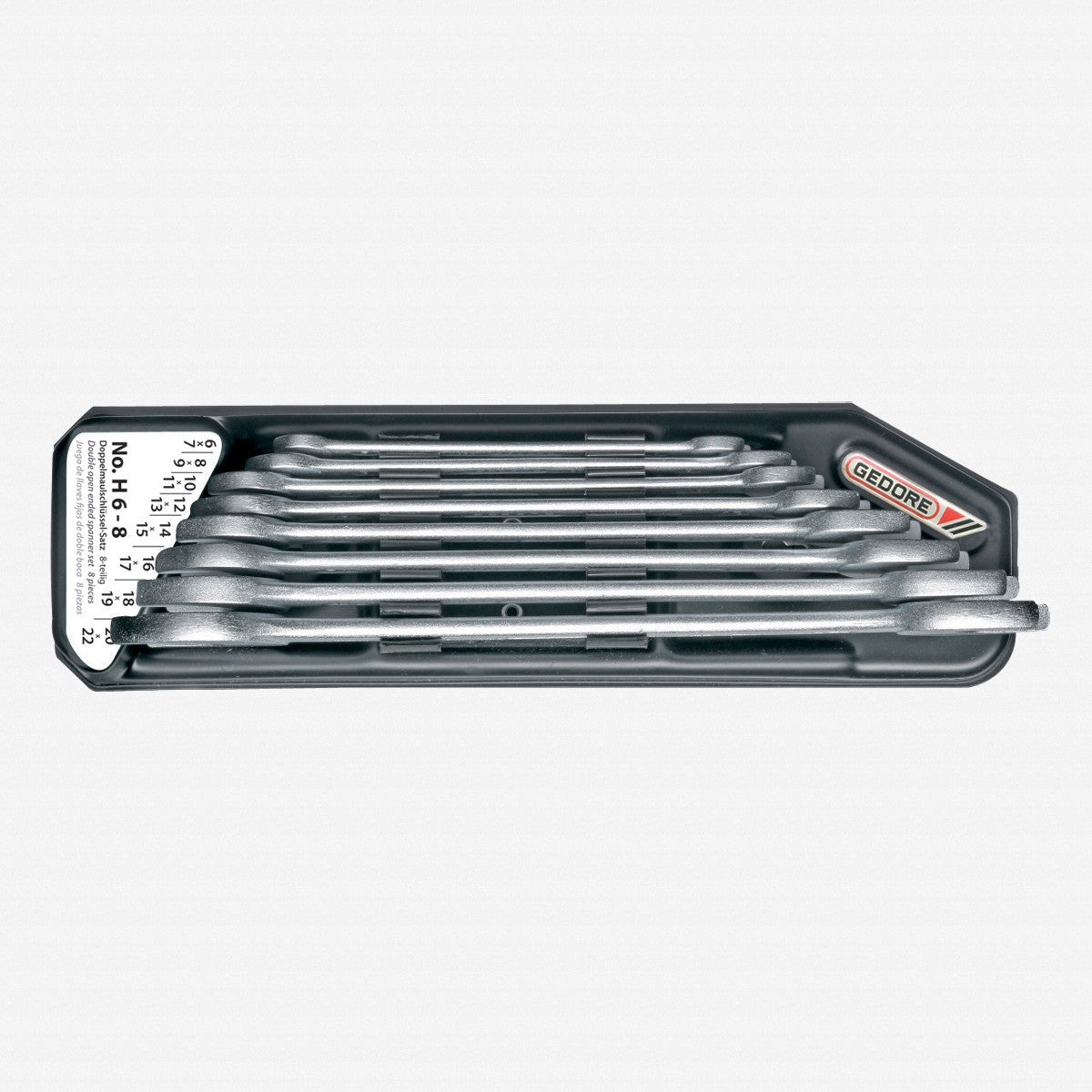 Gedore H 6-8 Double open ended spanner set with holder 8 pcs 6-22 mm - GR6079400 - KC Tool