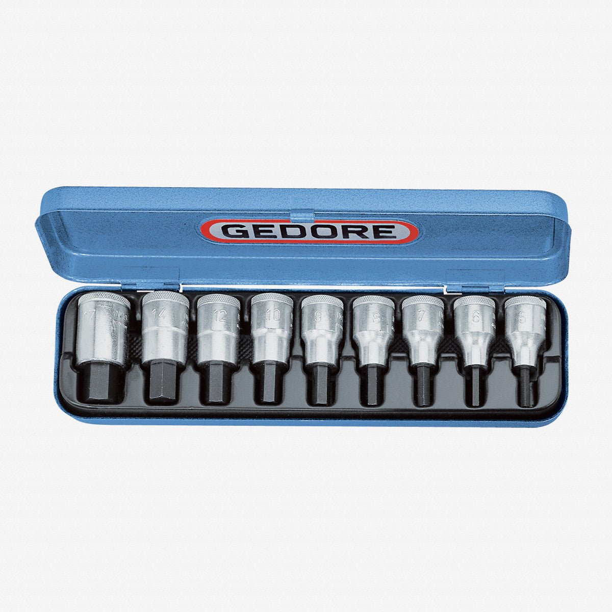 Gedore IN 19 PM Screwdriver bit socket set 1/2" 9 pcs in-hex 5-17 mm - GR6156250 - KC Tool