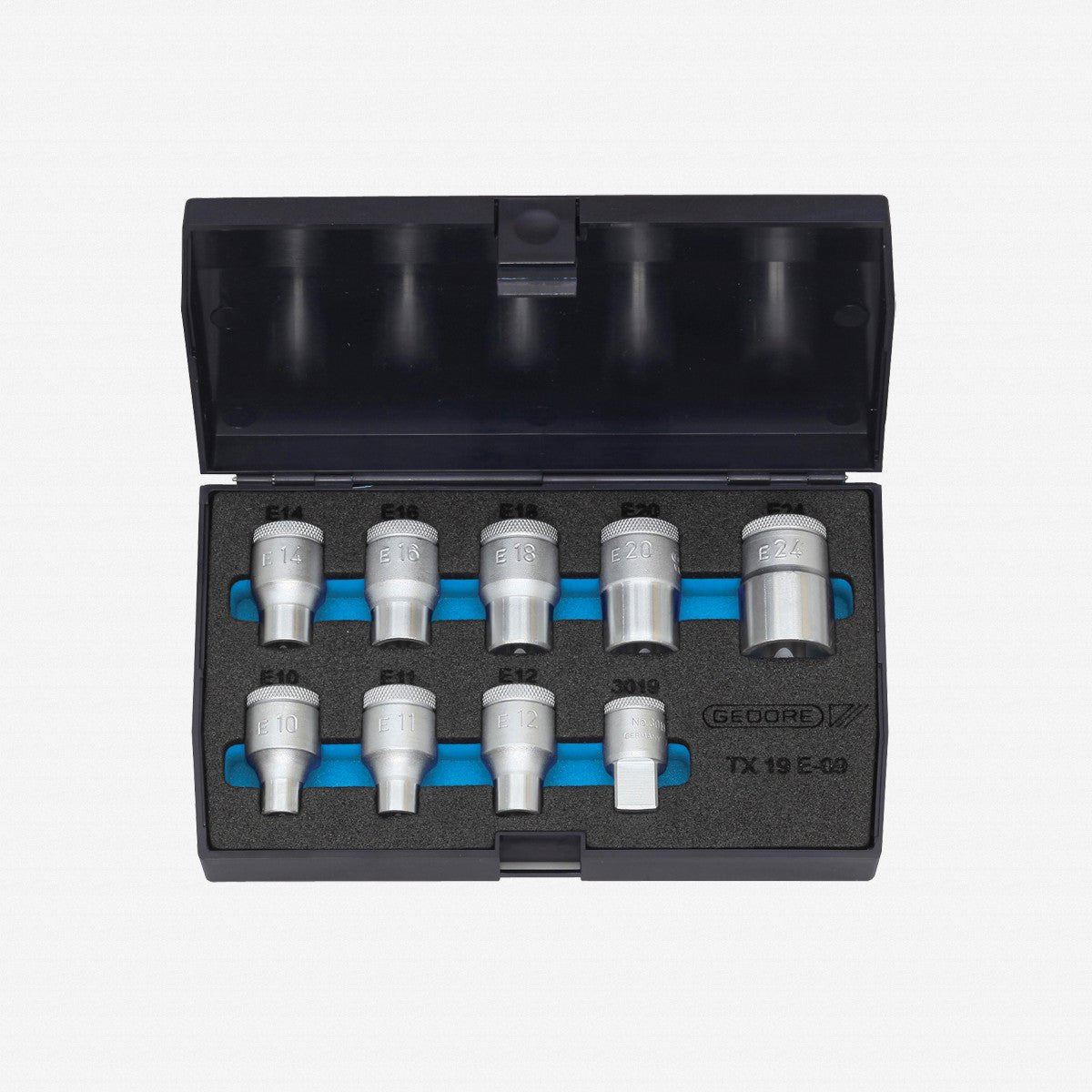 Gedore TX 19 E - 09 Socket set 1/2" 9 pcs TORX E10 - 24 - GR6265970 - KC Tool