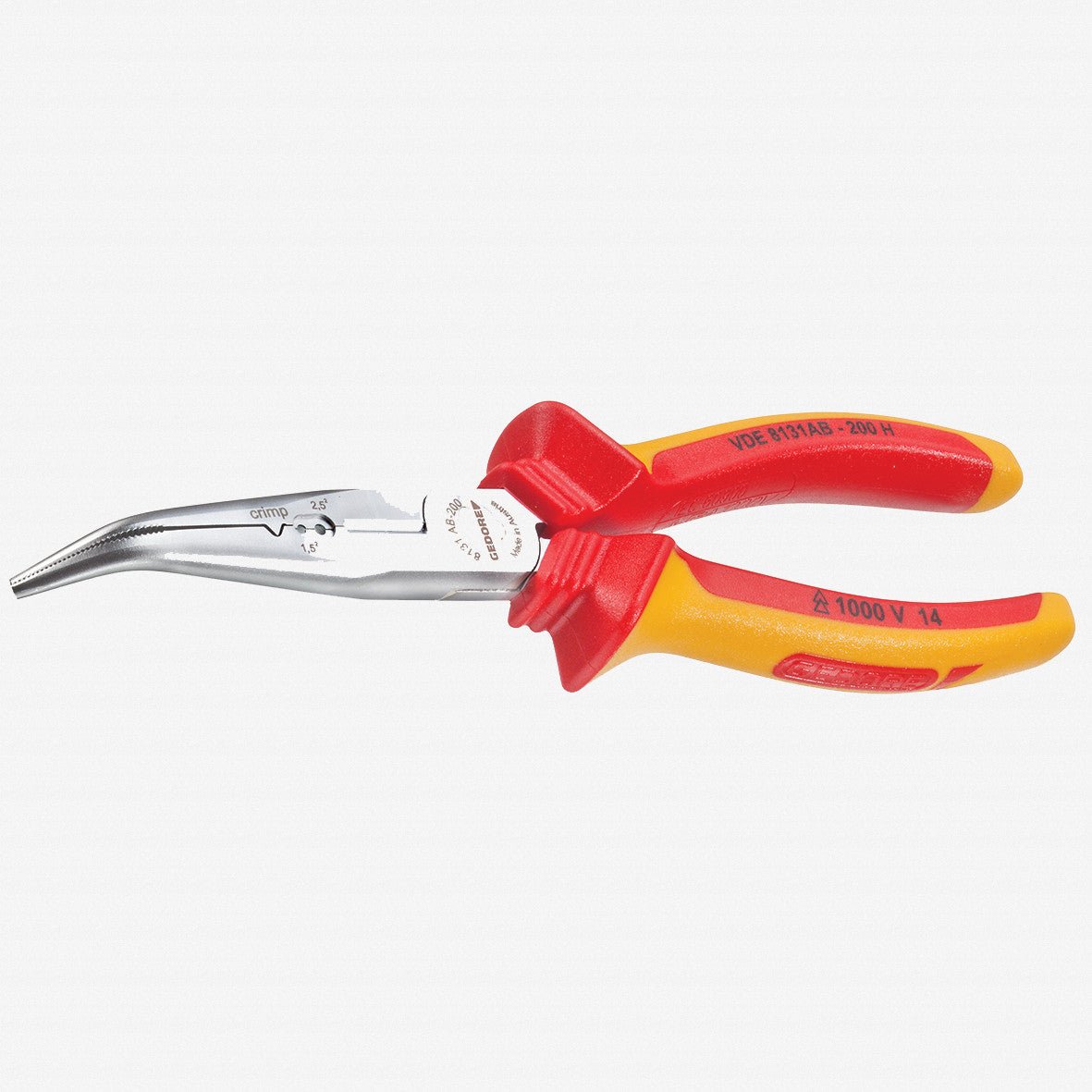 Gedore VDE 8131 AB-200 H VDE Bent nose telephone pliers with VDE insulating sleeves 200 mm - GR2910845 - KC Tool