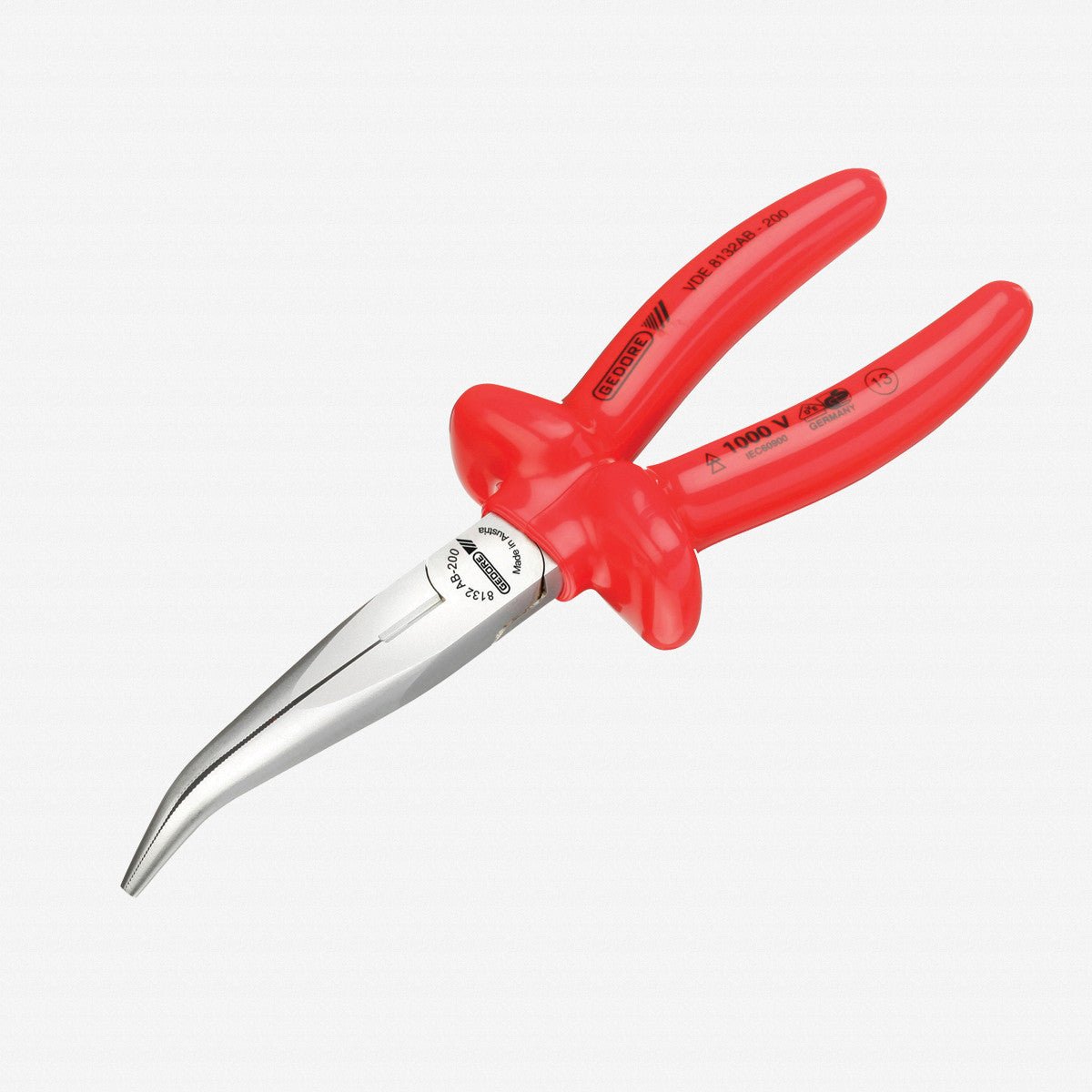 Gedore VDE 8132 AB - 200 VDE Bent nose telephone pliers with VDE dipped insulation 200 mm - GR6721810 - KC Tool