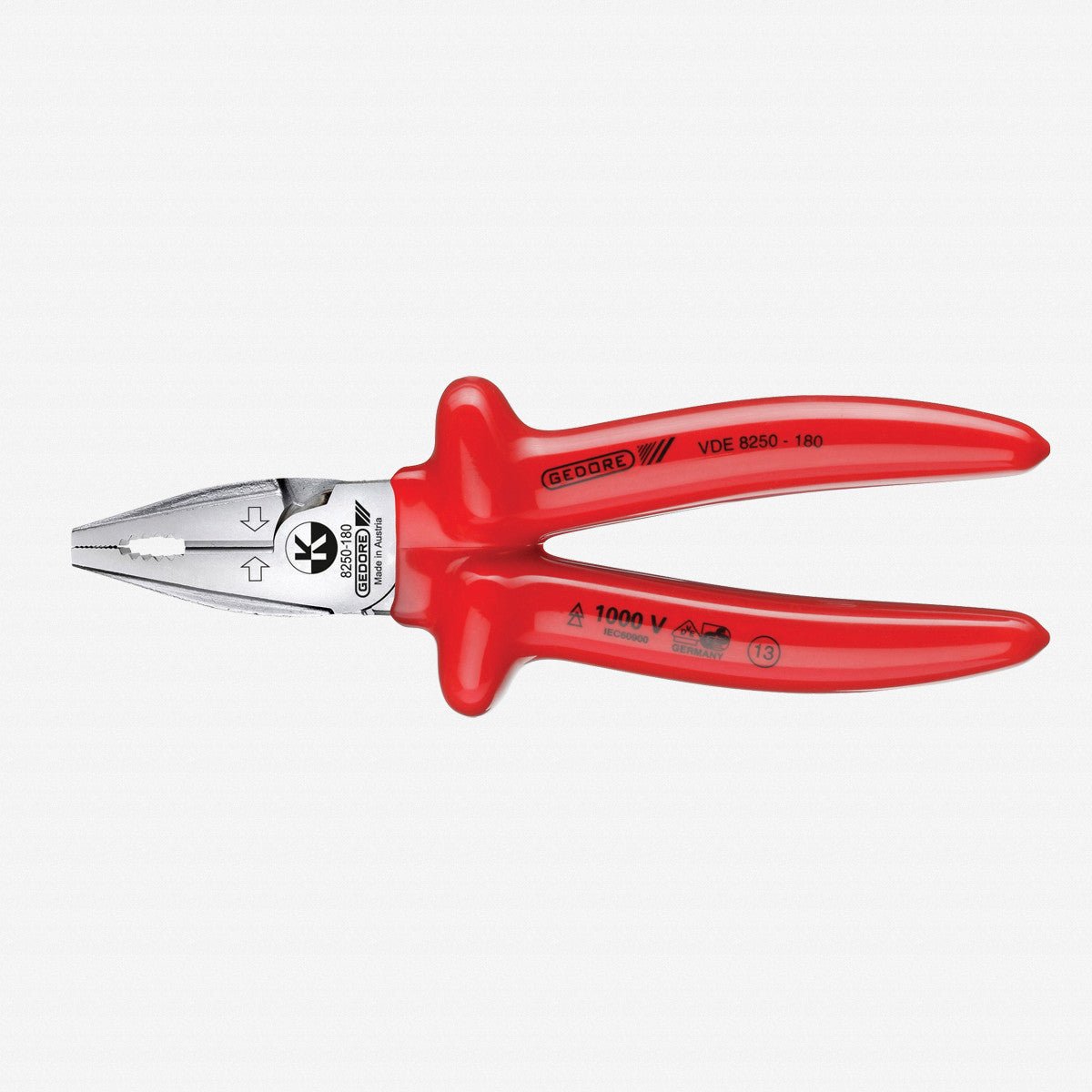 Gedore VDE 8250-180 VDE Heavy duty combination pliers with VDE dipped insulation 180 mm - GR6720090 - KC Tool