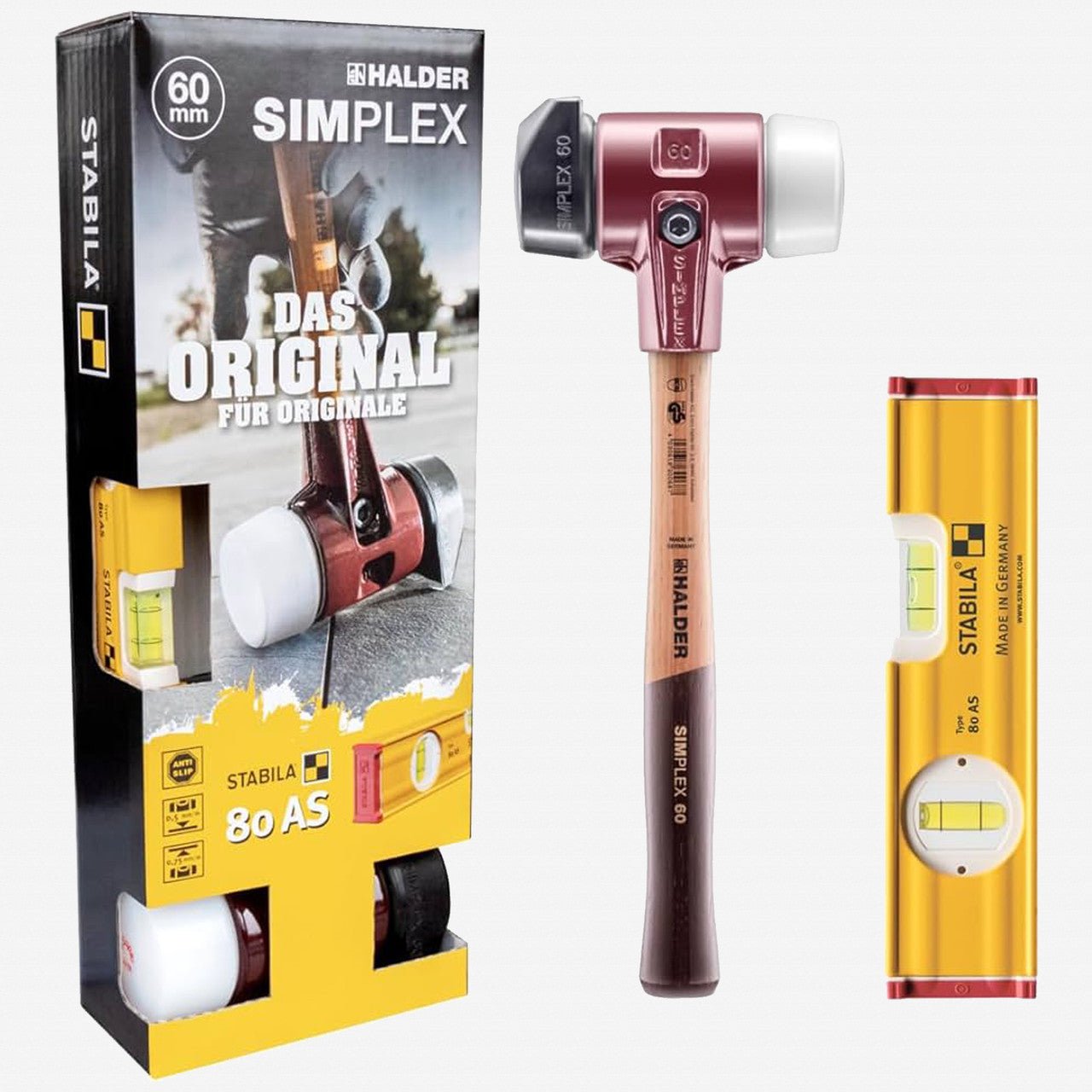 Halder Bonus Box Set SIMPLEX Stand-Up Mallet x Stabila 80 AS 8" Level Set, 2 Pieces - HA3027s024 - KC Tool