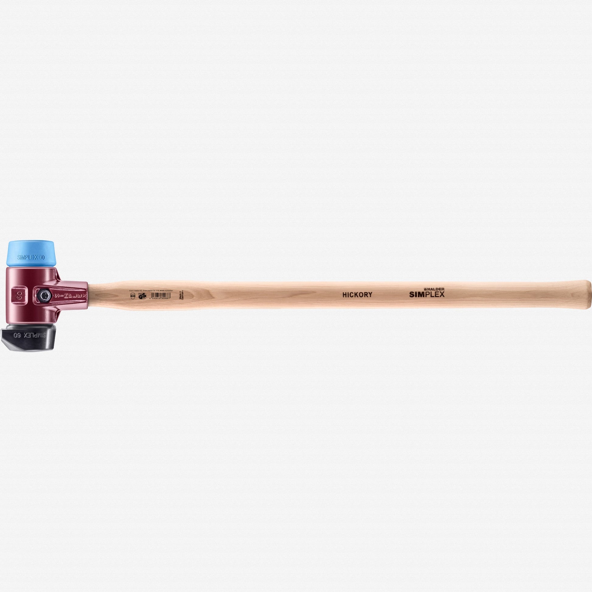 Halder Simplex Long Handle Mallet with Soft Blue Rubber/STAND-UP Black Rubber Inserts and Cast Iron Housing, 2.36" / 64.73 oz. - HA3012.261 - KC Tool