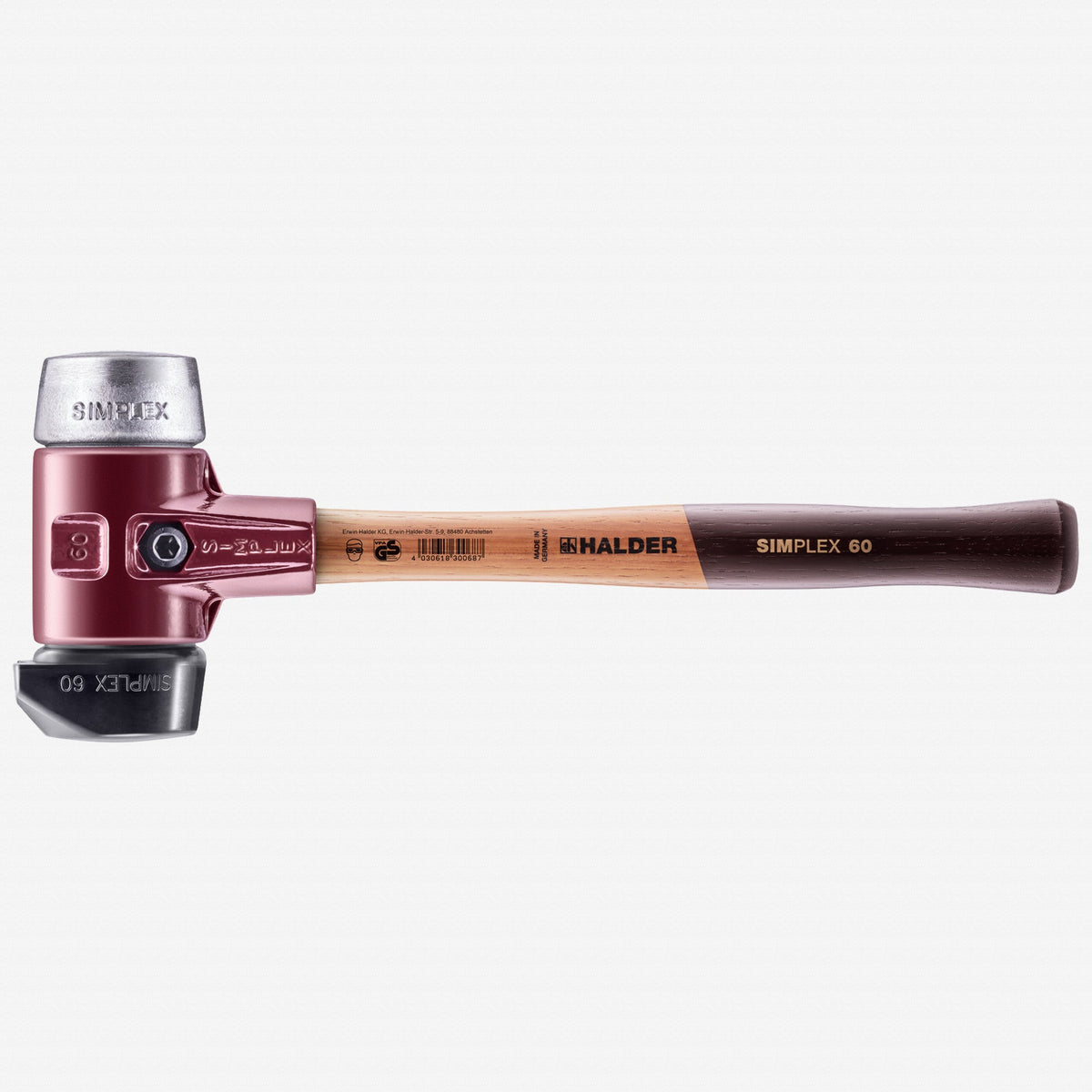 Halder Simplex Mallet with Aluminum and STAND-UP Black Rubber Inserts / Cast Iron Housing and Wood Handle, 2.36" / 64.55 oz. - HA3029.260 - KC Tool