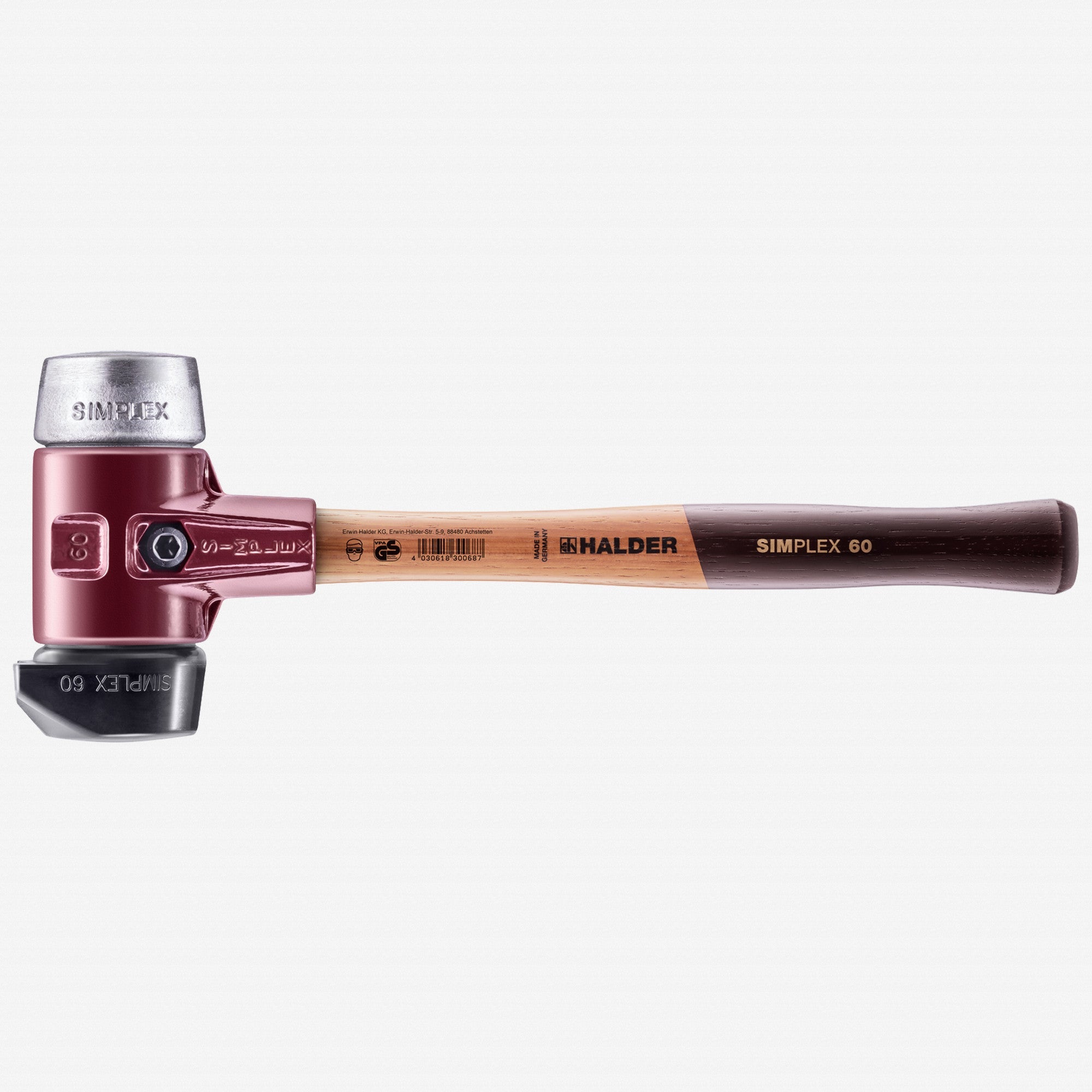 Halder Simplex Mallet with Aluminum and STAND-UP Black Rubber Inserts / Cast Iron Housing and Wood Handle, 2.36" / 64.55 oz. - HA3029.260 - KC Tool