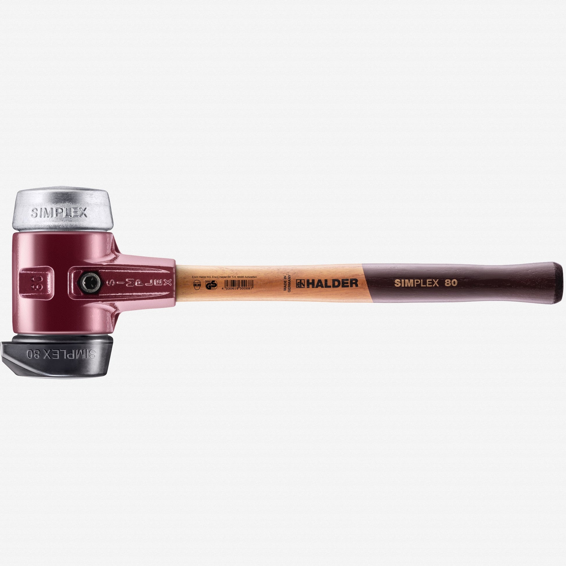 Halder Simplex Mallet with Aluminum and STAND-UP Black Rubber Inserts / Cast Iron Housing and Wood Handle, 3.15" / 125.22 oz. - HA3029.280 - KC Tool
