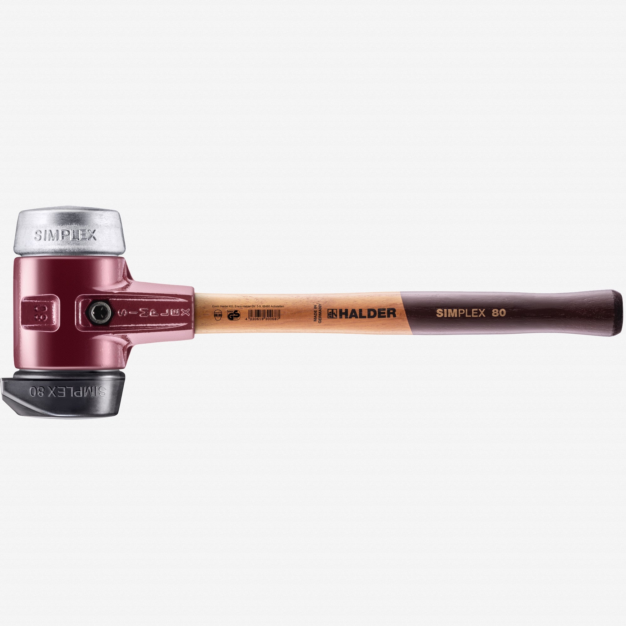 Halder Simplex Mallet with Aluminum and STAND-UP Black Rubber Inserts / Cast Iron Housing and Wood Handle, 3.15" / 125.22 oz. - HA3029.280 - KC Tool