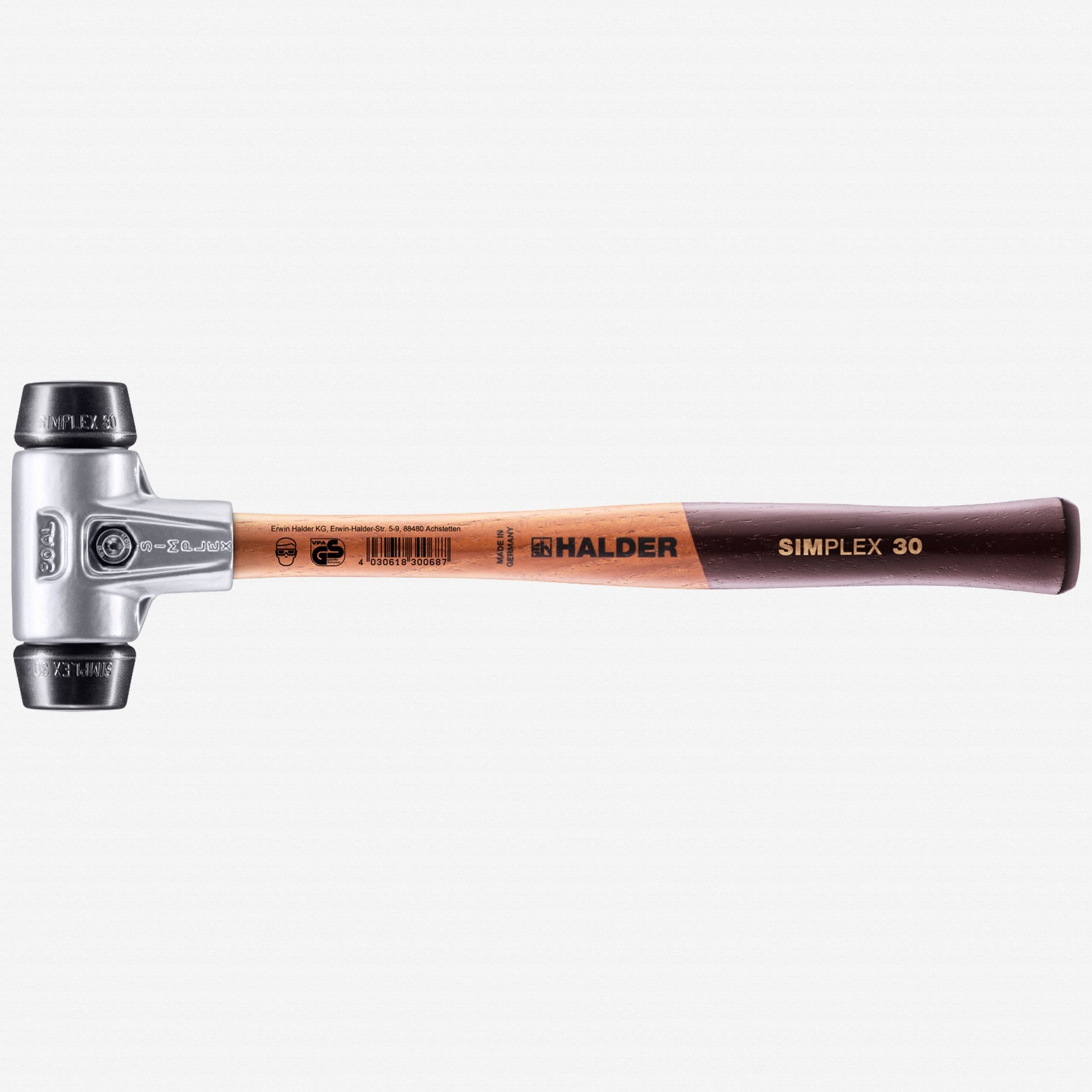 Halder Simplex Mallet with Black Rubber Inserts and Lightweight Aluminum Housing, 1.18" / 7.41 oz. - HA3102.030 - KC Tool