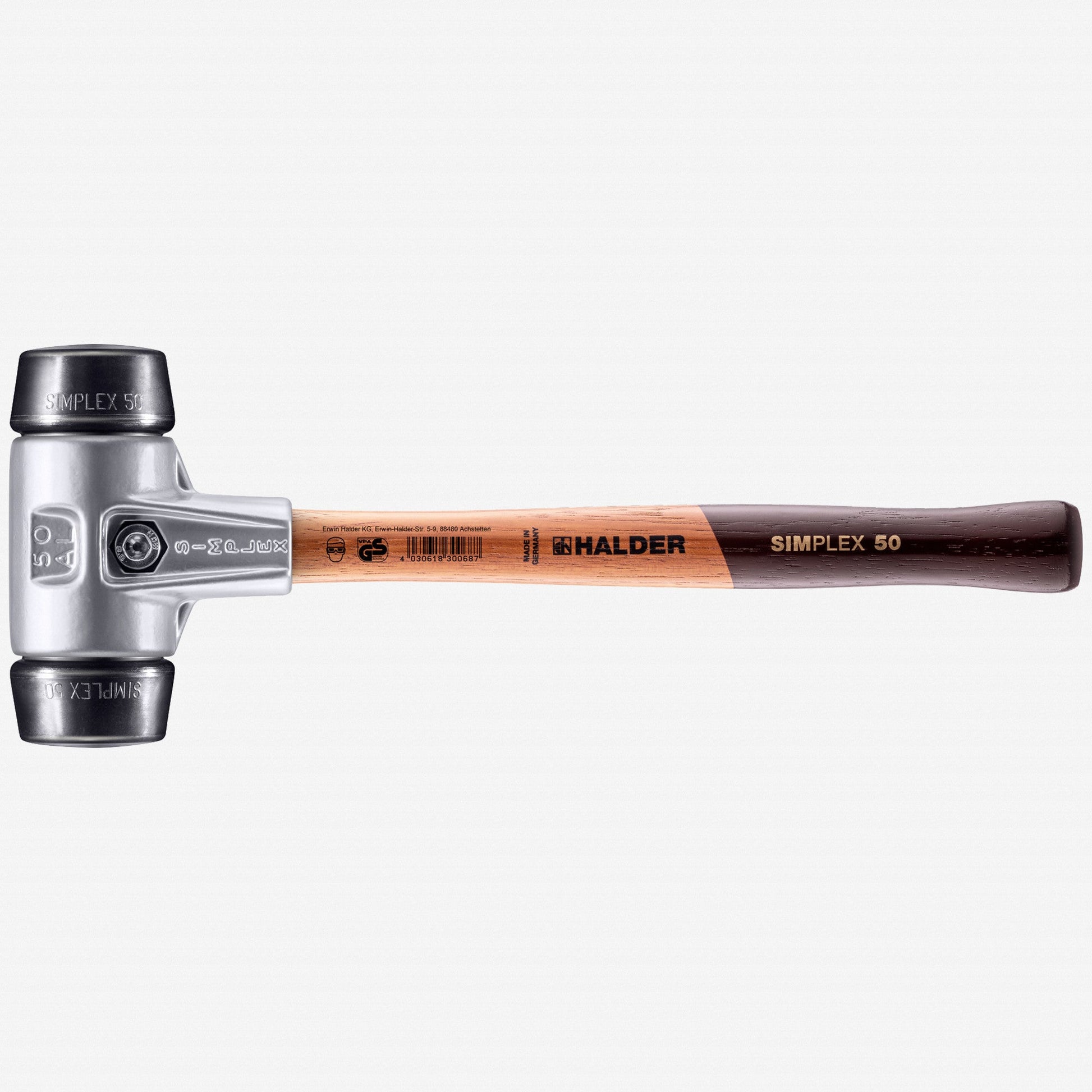 Halder Simplex Mallet with Black Rubber Inserts and Lightweight Aluminum Housing, 1.97" / 26.1 oz. - HA3102.050 - KC Tool